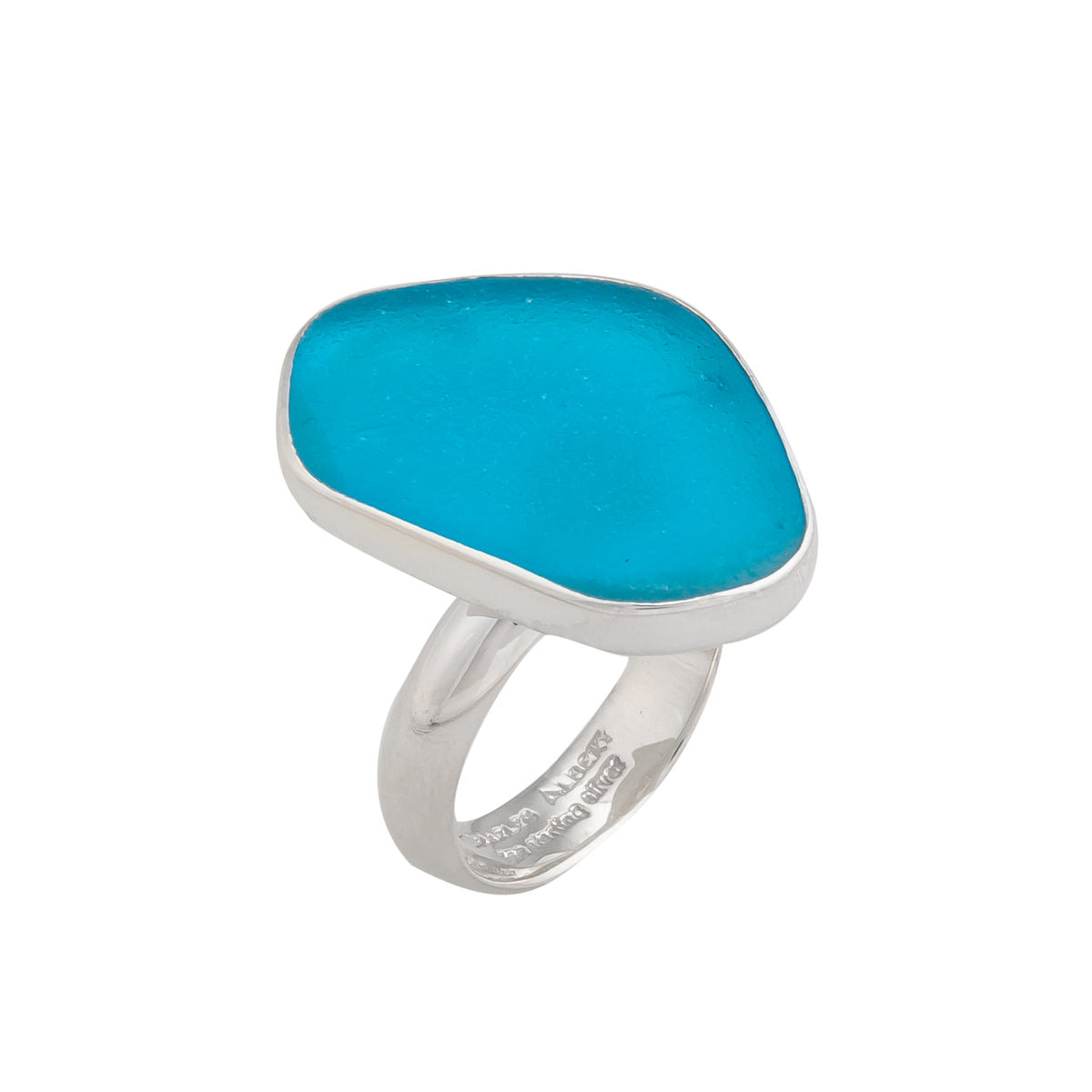 Sterling Silver Aqua Recycled Glass Adjustable Ring | Charles Albert Jewelry