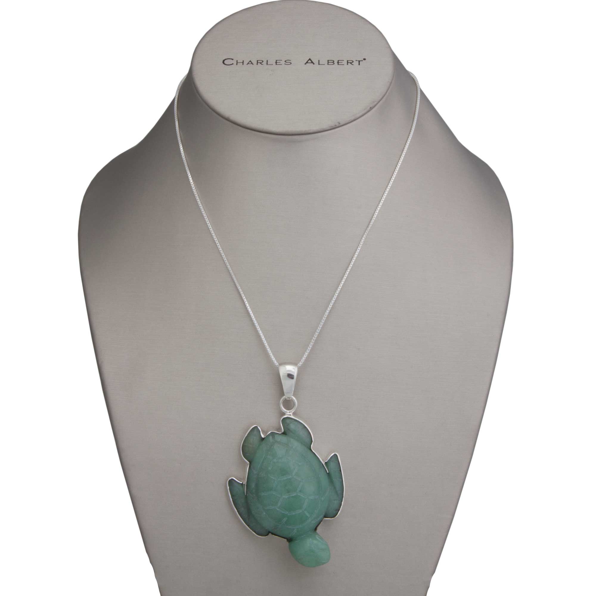 Sterling Silver Aventurine Sea Turtle Pendant | Charles Albert Jewelry