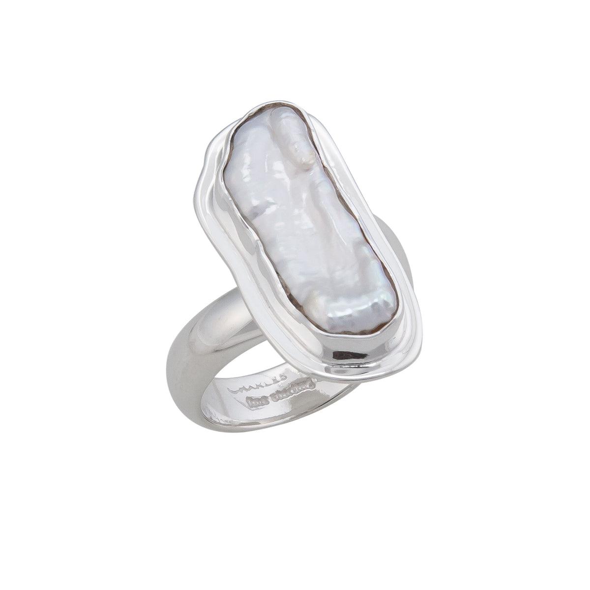 Sterling Silver Biwa Pearl Adjustable Ring with Detailed Edge | Charles Albert Jewelry