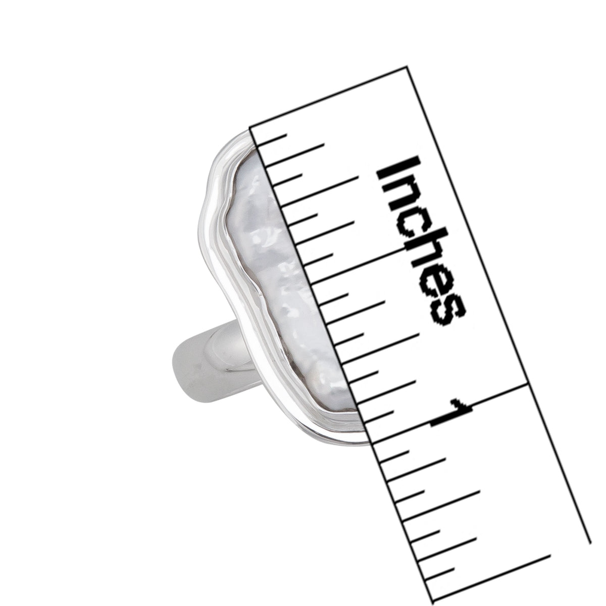 Sterling Silver Biwa Pearl Adjustable Ring with Detailed Edge | Charles Albert Jewelry