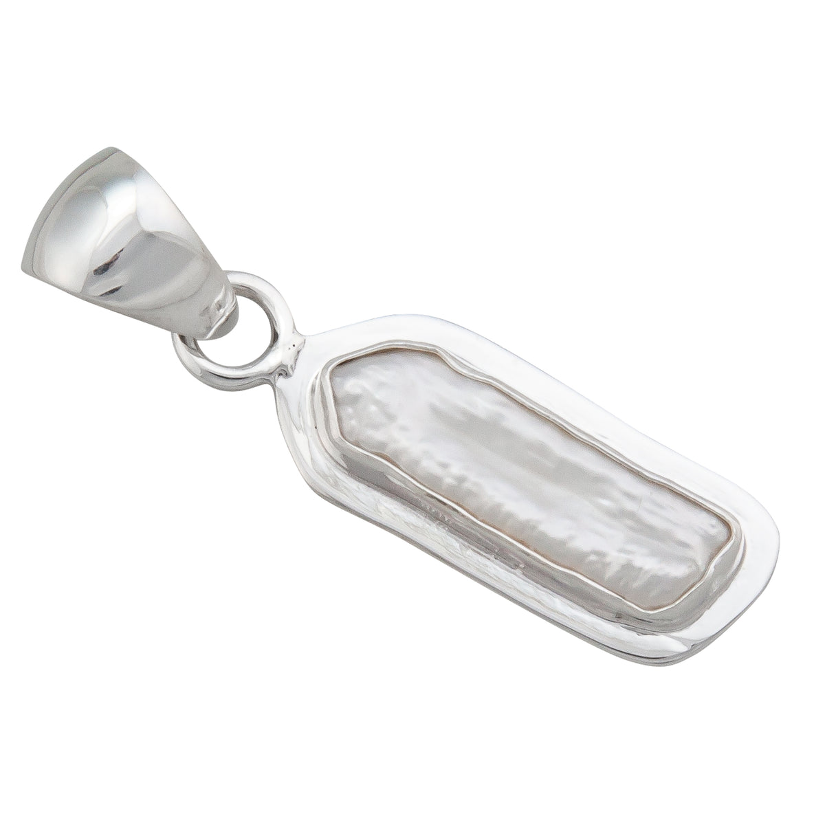 Sterling Silver Biwa Pearl with Detailed Edge Pendant | Charles Albert Jewelry