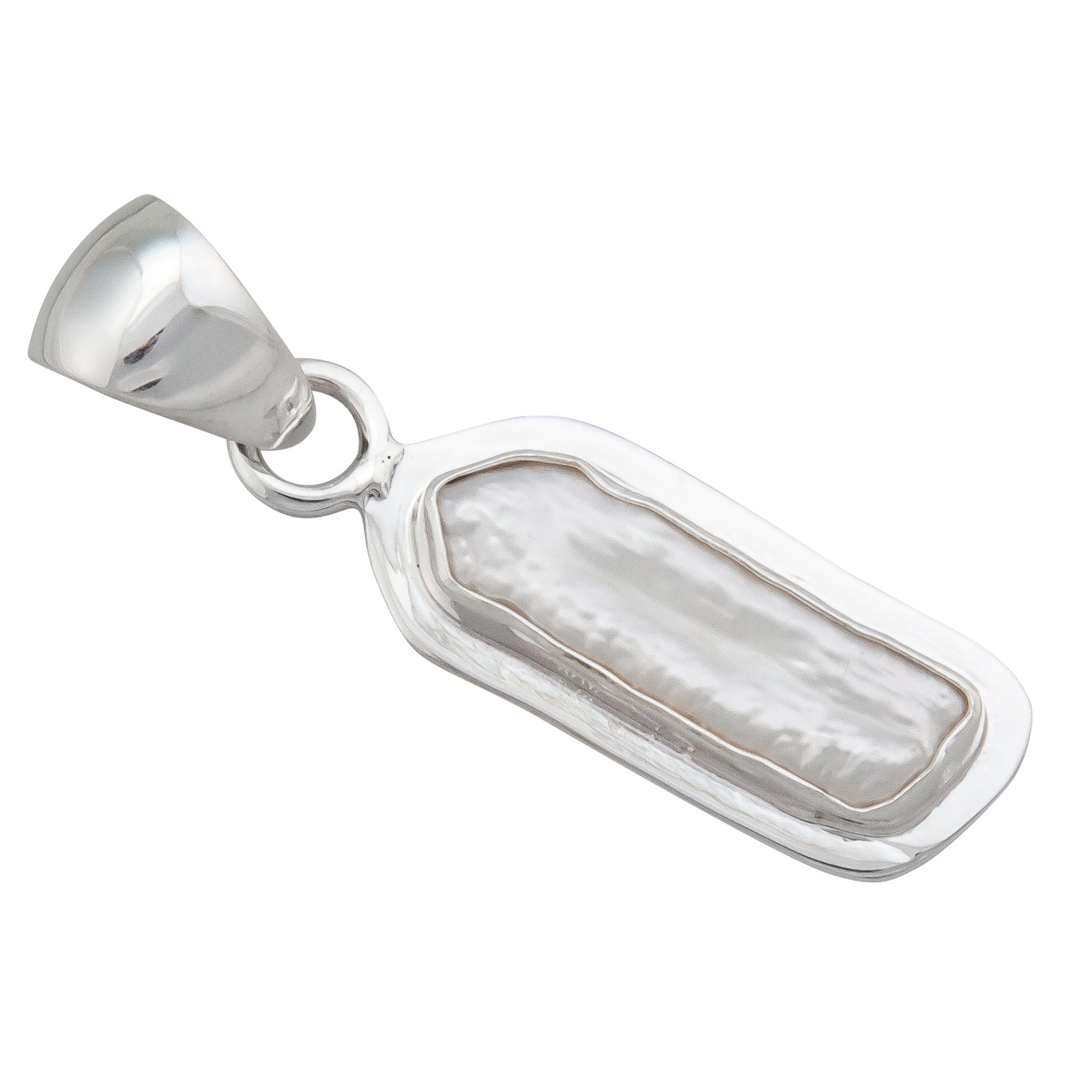 Sterling Silver Biwa Pearl with Detailed Edge Pendant | Charles Albert Jewelry