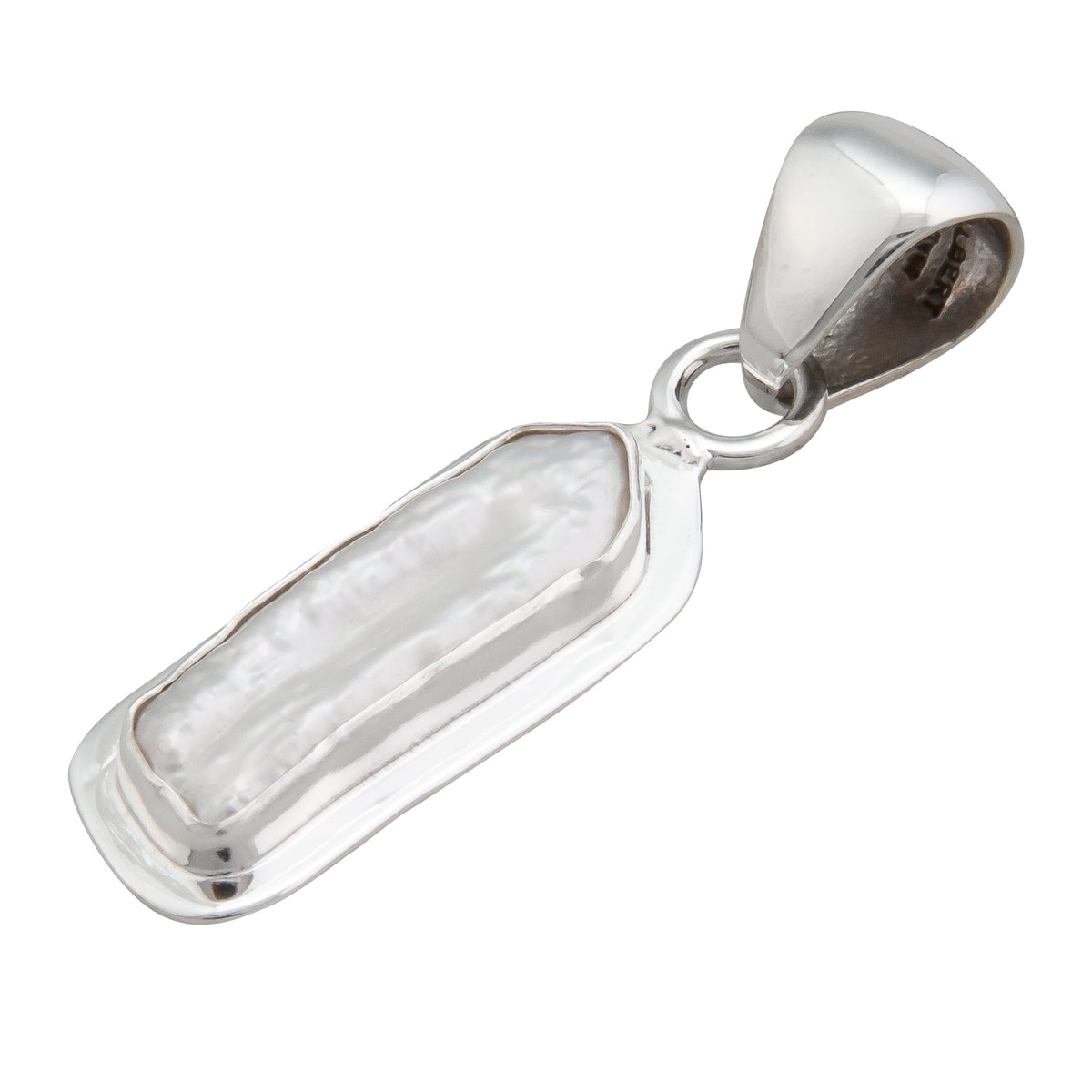 Sterling Silver Biwa Pearl with Detailed Edge Pendant | Charles Albert Jewelry