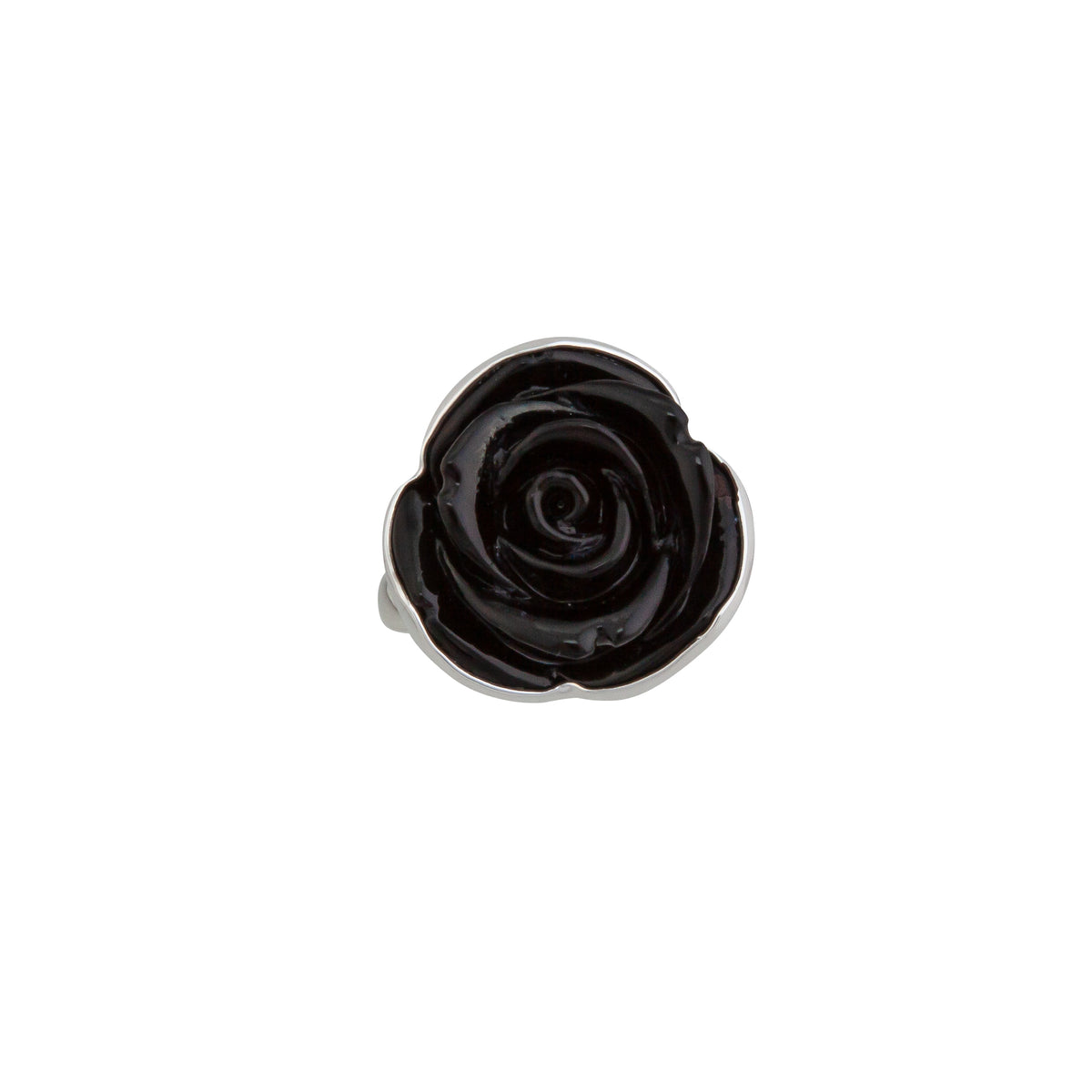 Sterling Silver Black Resin Rose Adjustable Ring | Charles Albert Jewelry