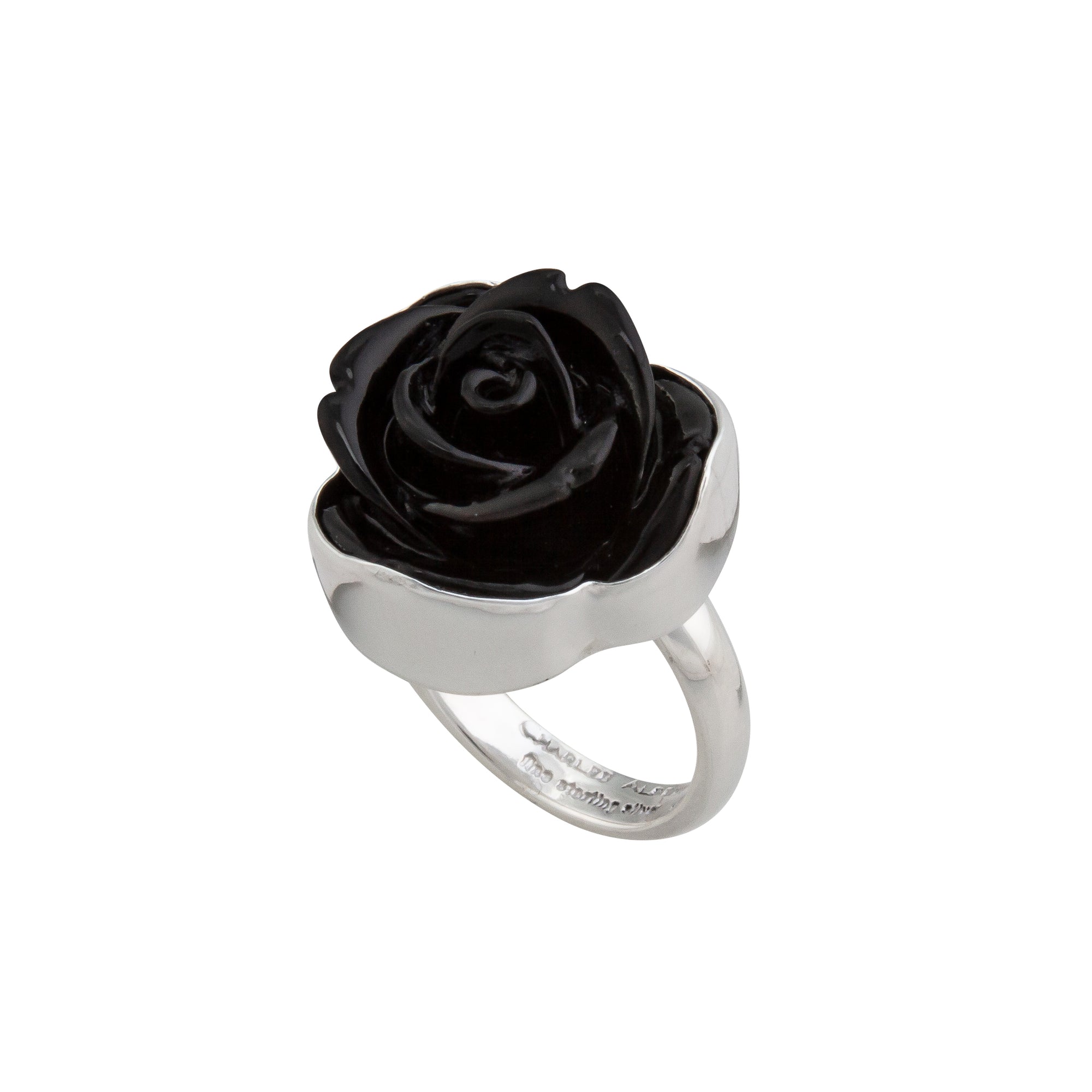 Sterling Silver Black Resin Rose Adjustable Ring | Charles Albert Jewelry