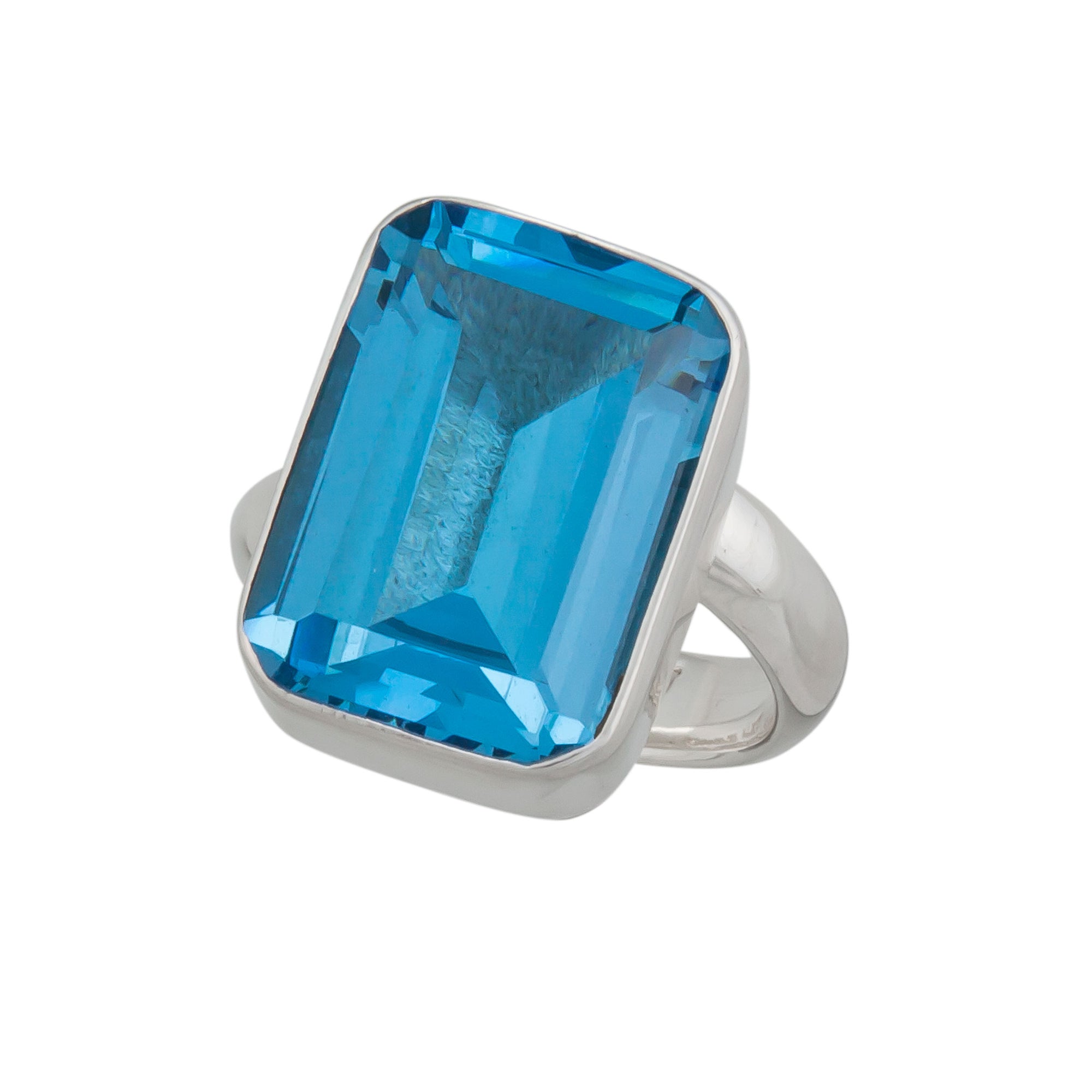 Sterling Silver Blue Topaz Rectangle Bezel Set Adjustable Ring | Charles Albert Jewelry