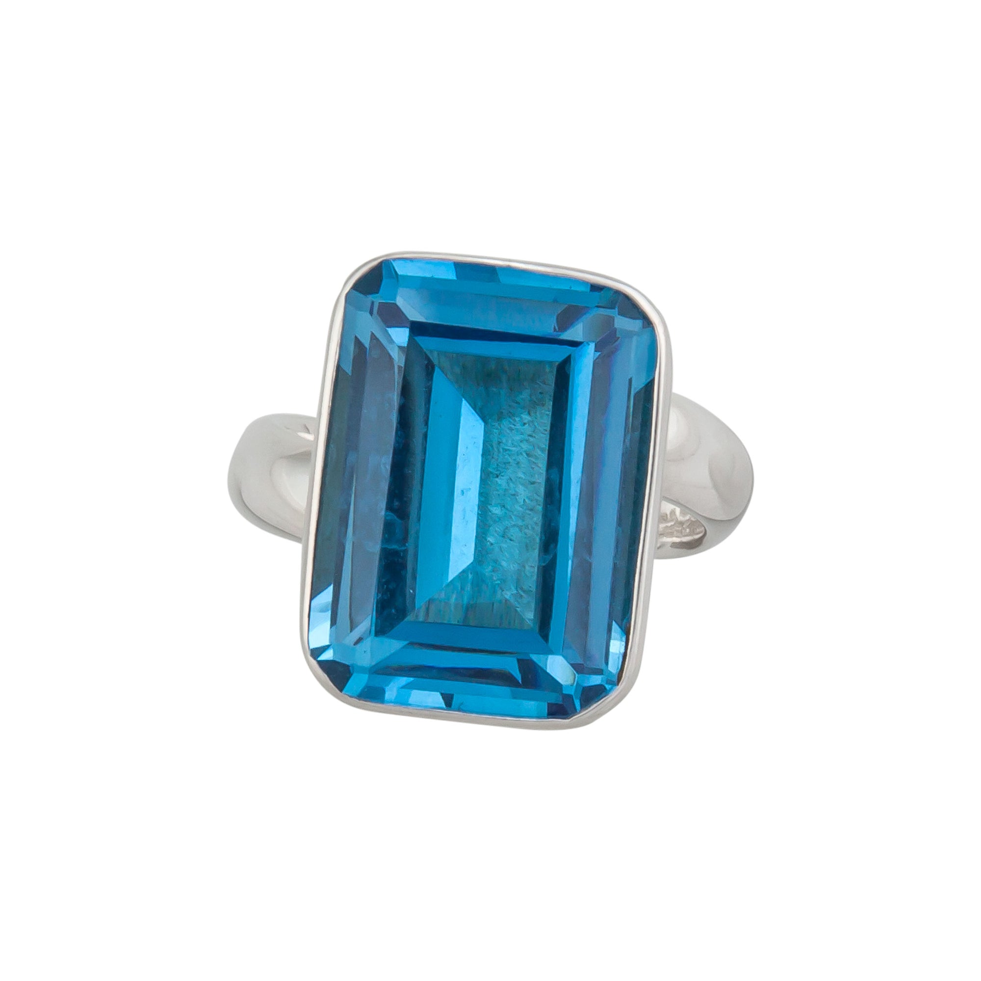 Sterling Silver Blue Topaz Rectangle Bezel Set Adjustable Ring | Charles Albert Jewelry