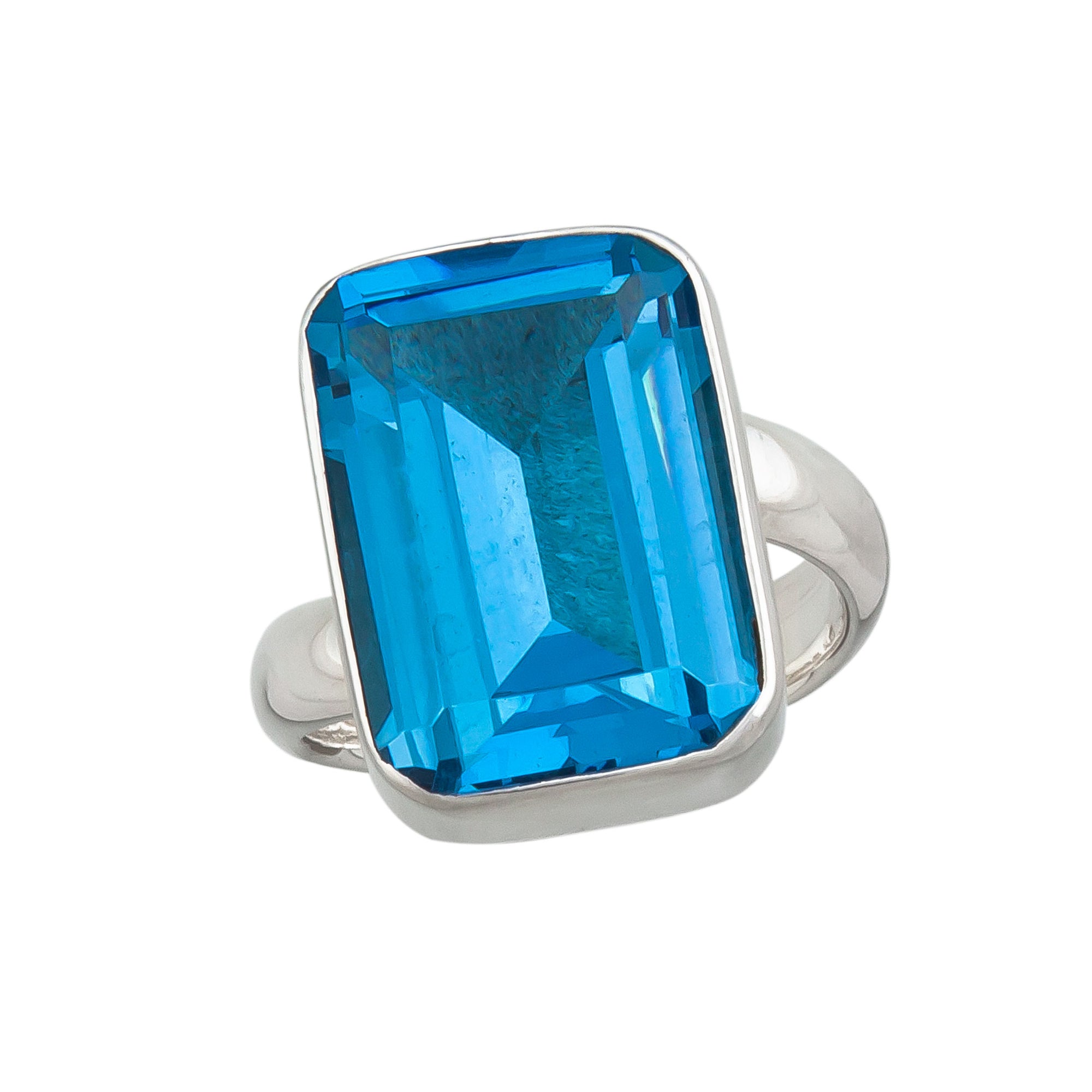 Sterling Silver Blue Topaz Rectangle Bezel Set Adjustable Ring | Charles Albert Jewelry