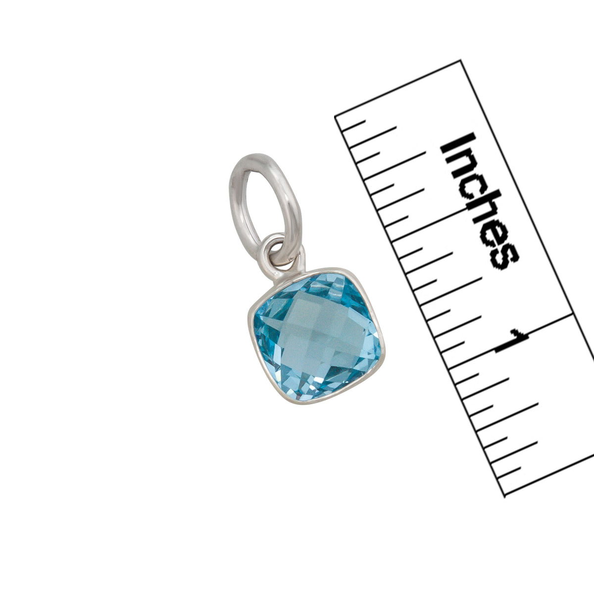 Sterling Silver Blue Topaz Square Charm Pendant | Charles Albert Jewelry