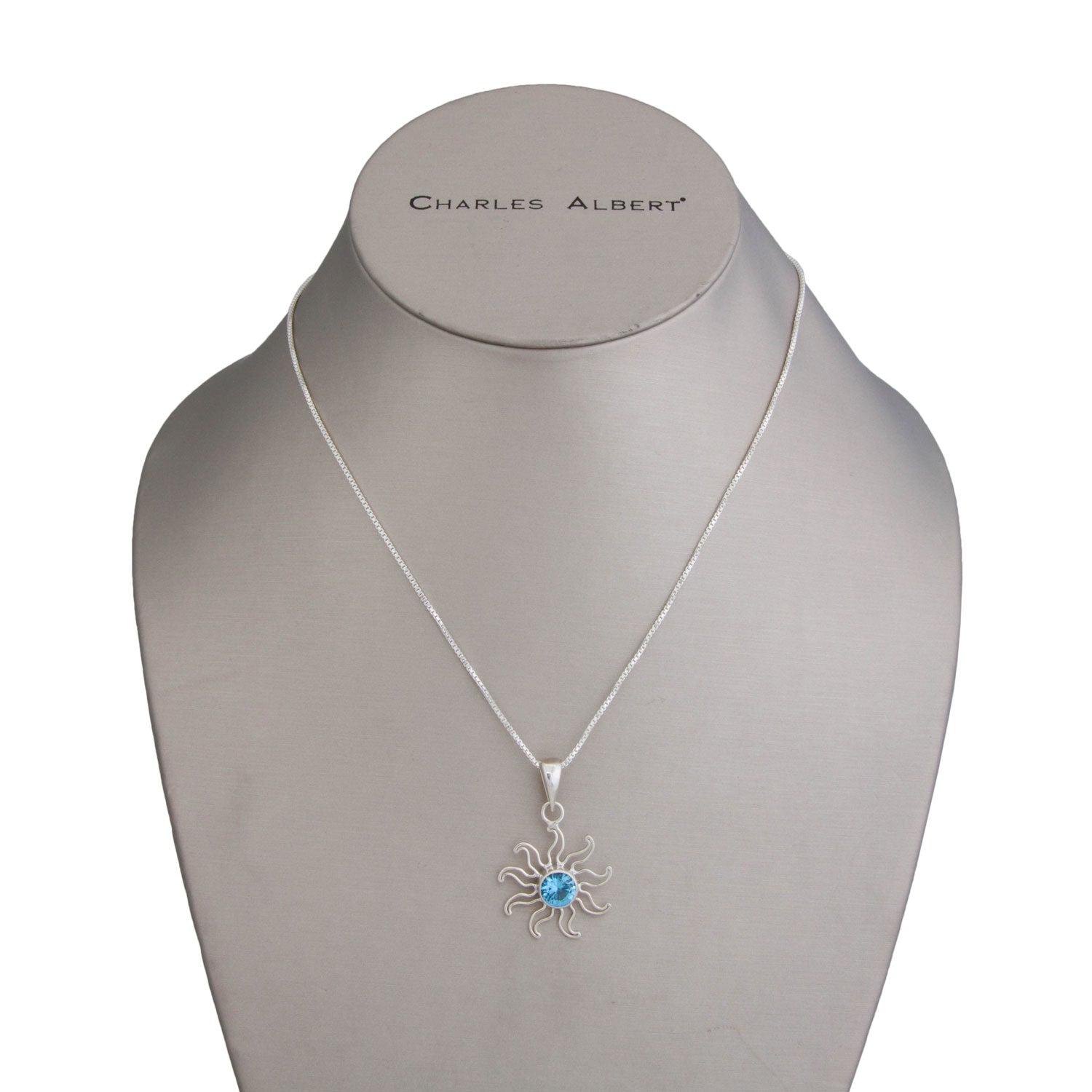 Sterling Silver Blue Topaz Sun Pendant | Charles Albert Jewelry