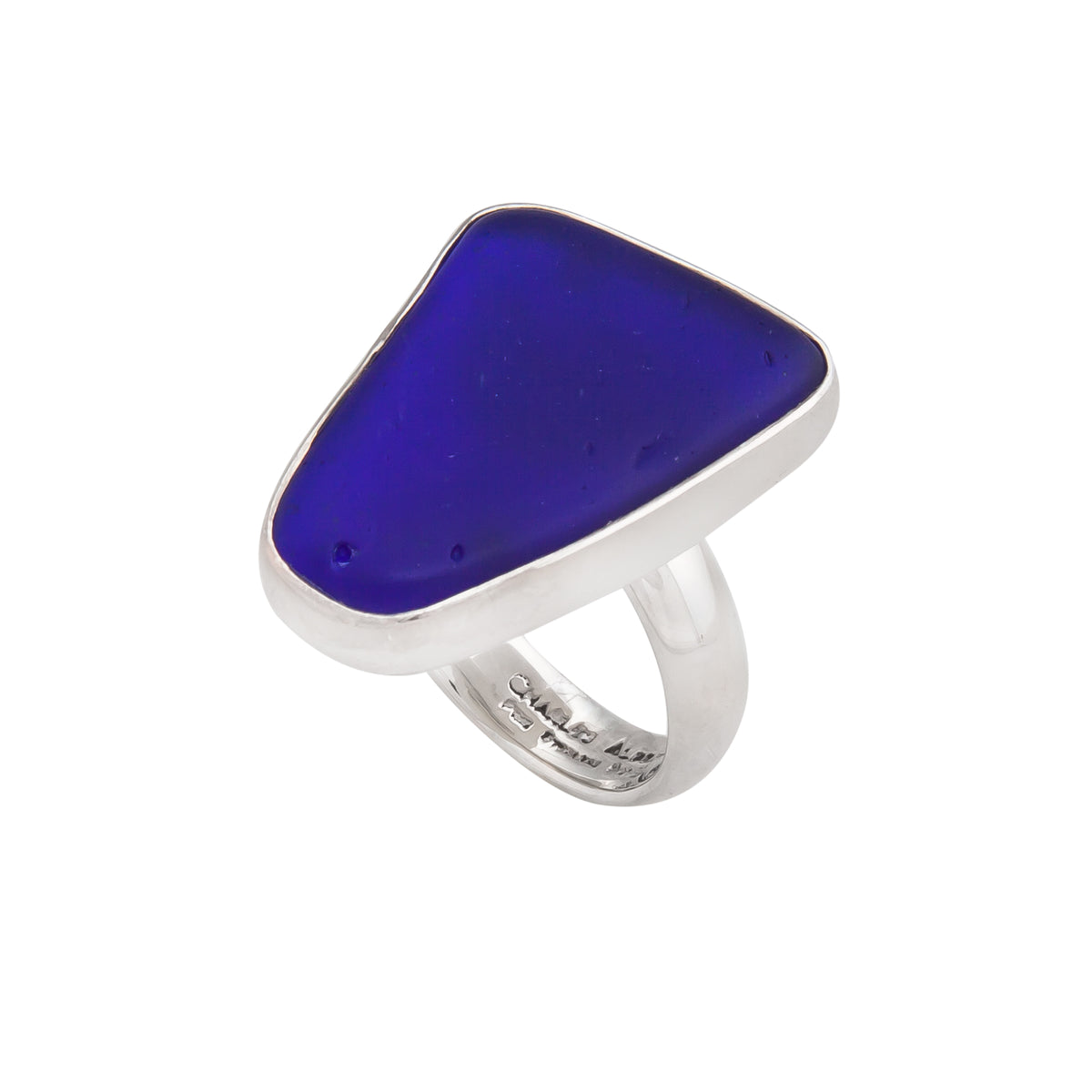 Sterling Silver Cobalt Blue Recycled Glass Adjustable Ring | Charles Albert Jewelry