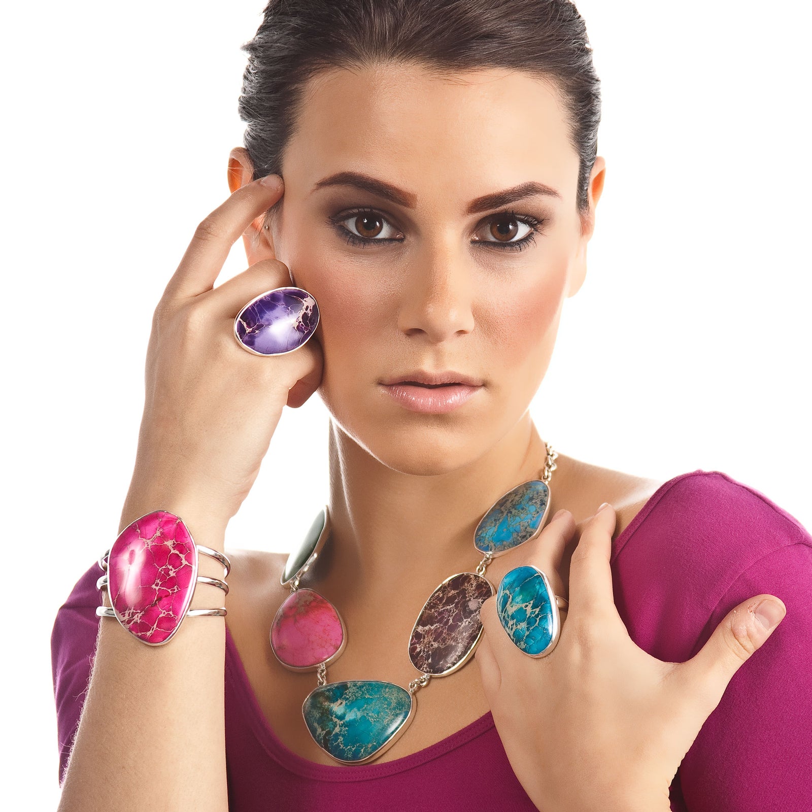 Sterling Silver Multi-Color Color-Enhanced Jasper Necklace | Charles Albert Jewelry