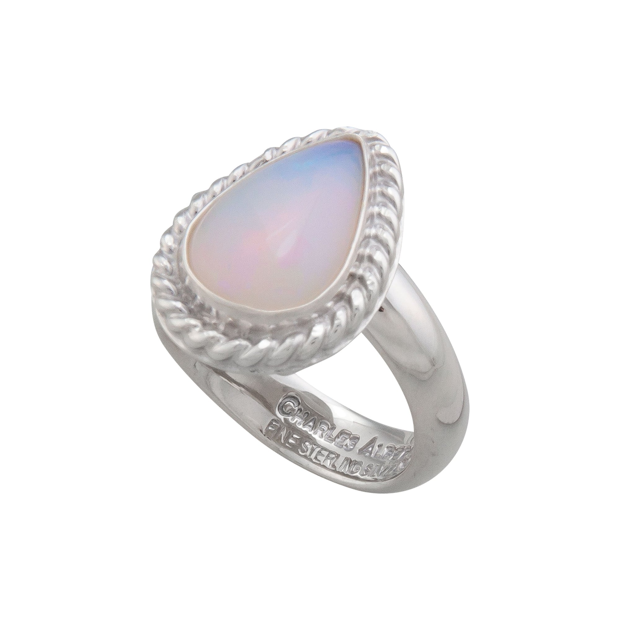 Sterling Silver Ethiopian Opal Teardrop Rope Adjustable Ring | Charles Albert Jewelry