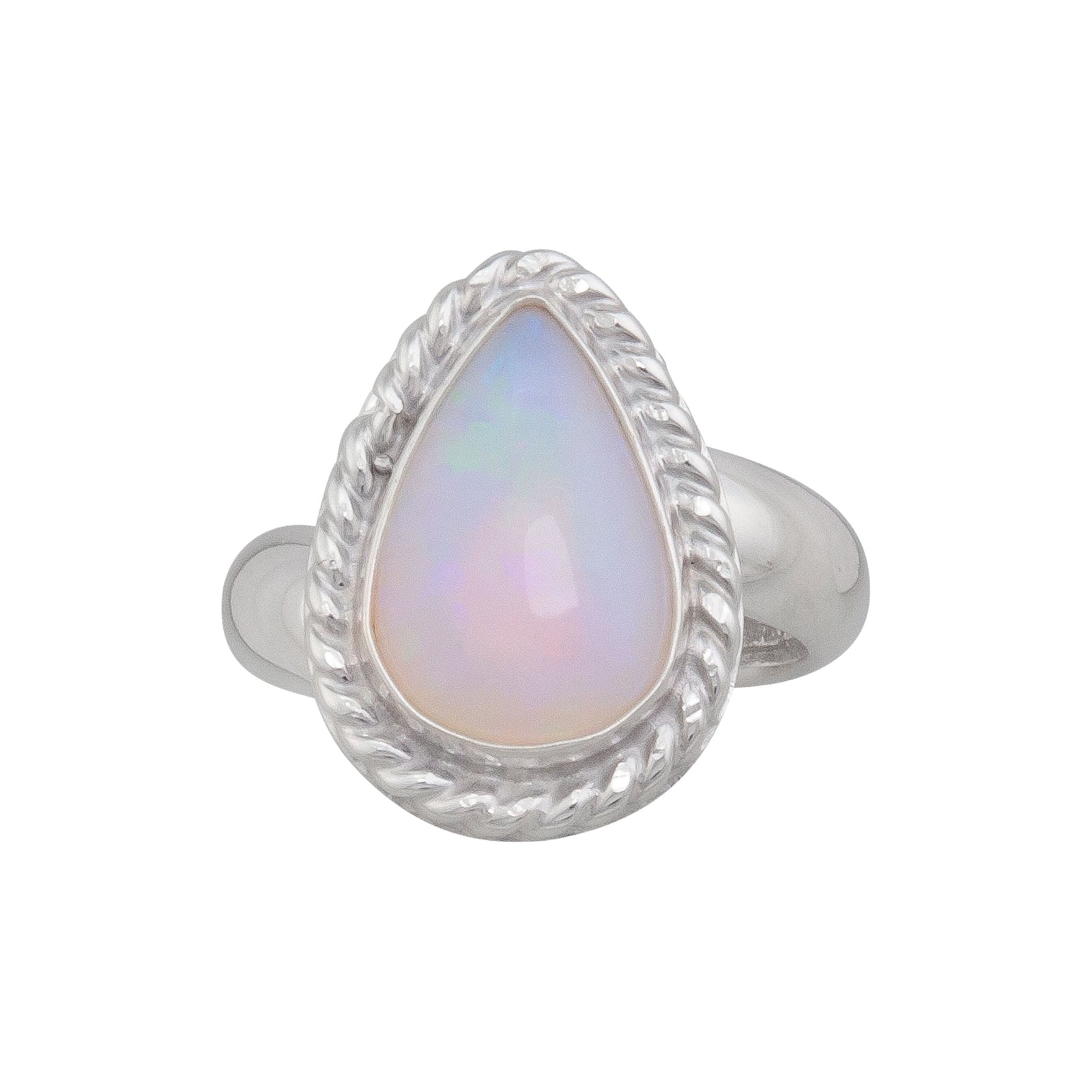 Sterling Silver Ethiopian Opal Teardrop Rope Adjustable Ring | Charles Albert Jewelry