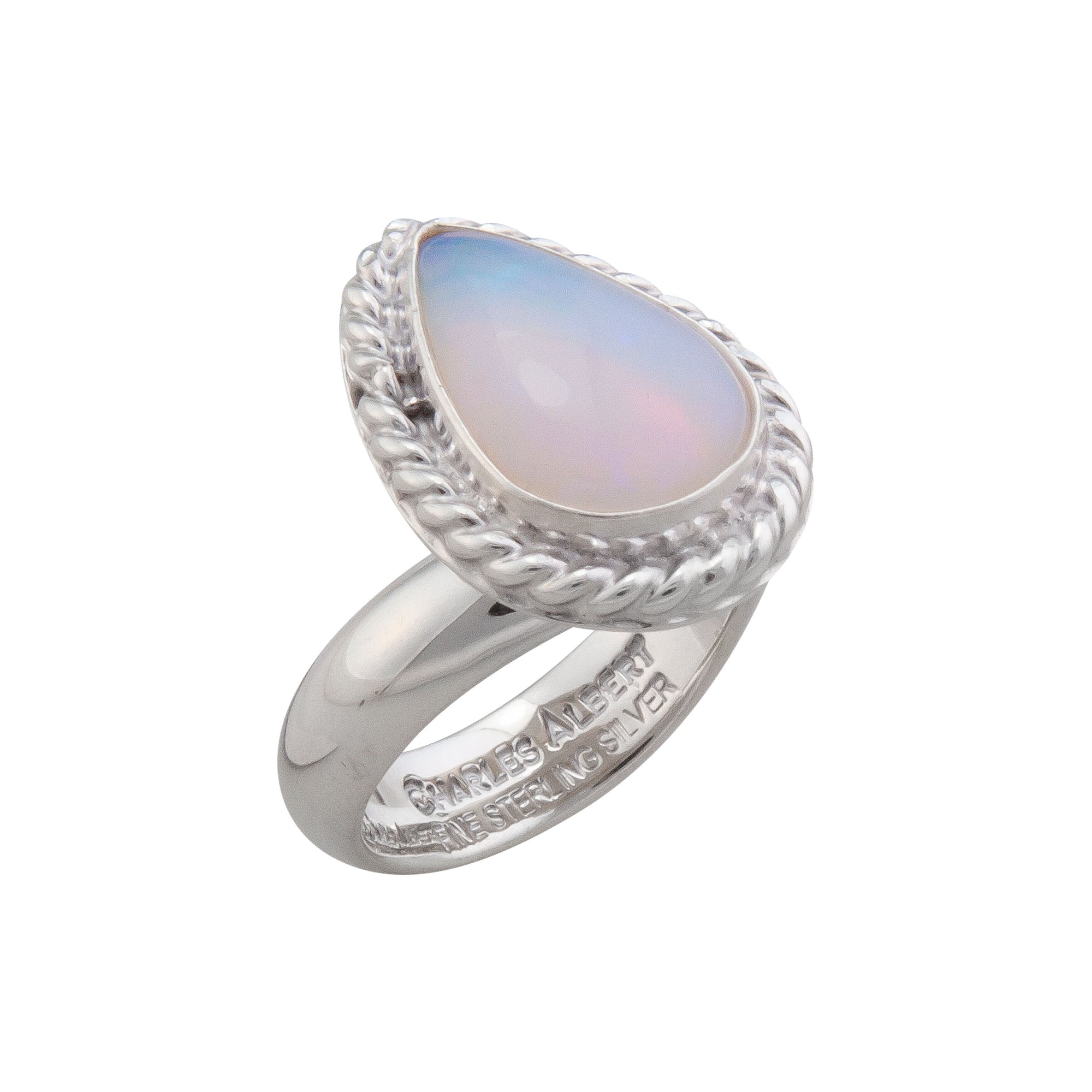 Sterling Silver Ethiopian Opal Teardrop Rope Adjustable Ring | Charles Albert Jewelry