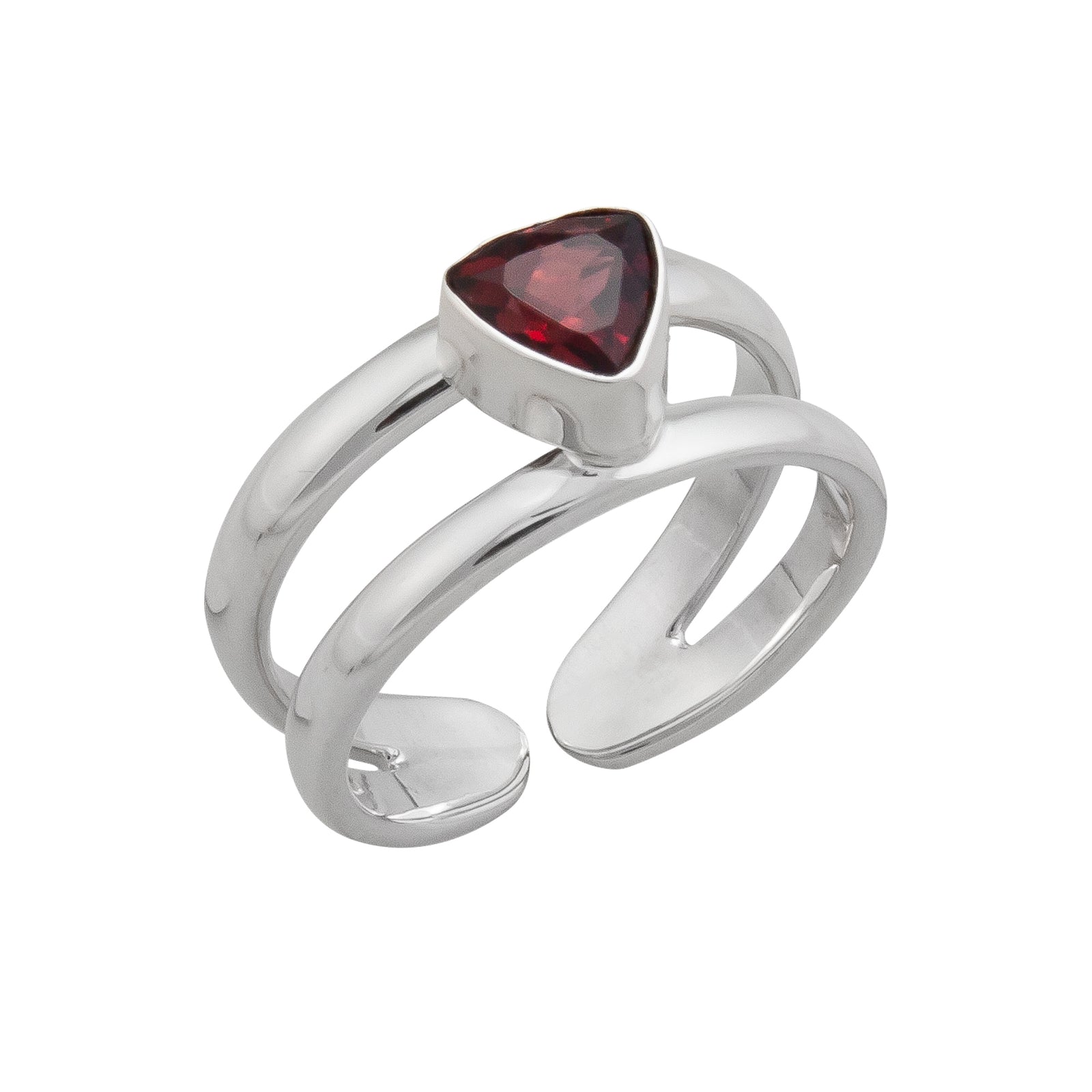 Sterling Silver Garnet Double Band Cuff Ring | Charles Albert Jewelry