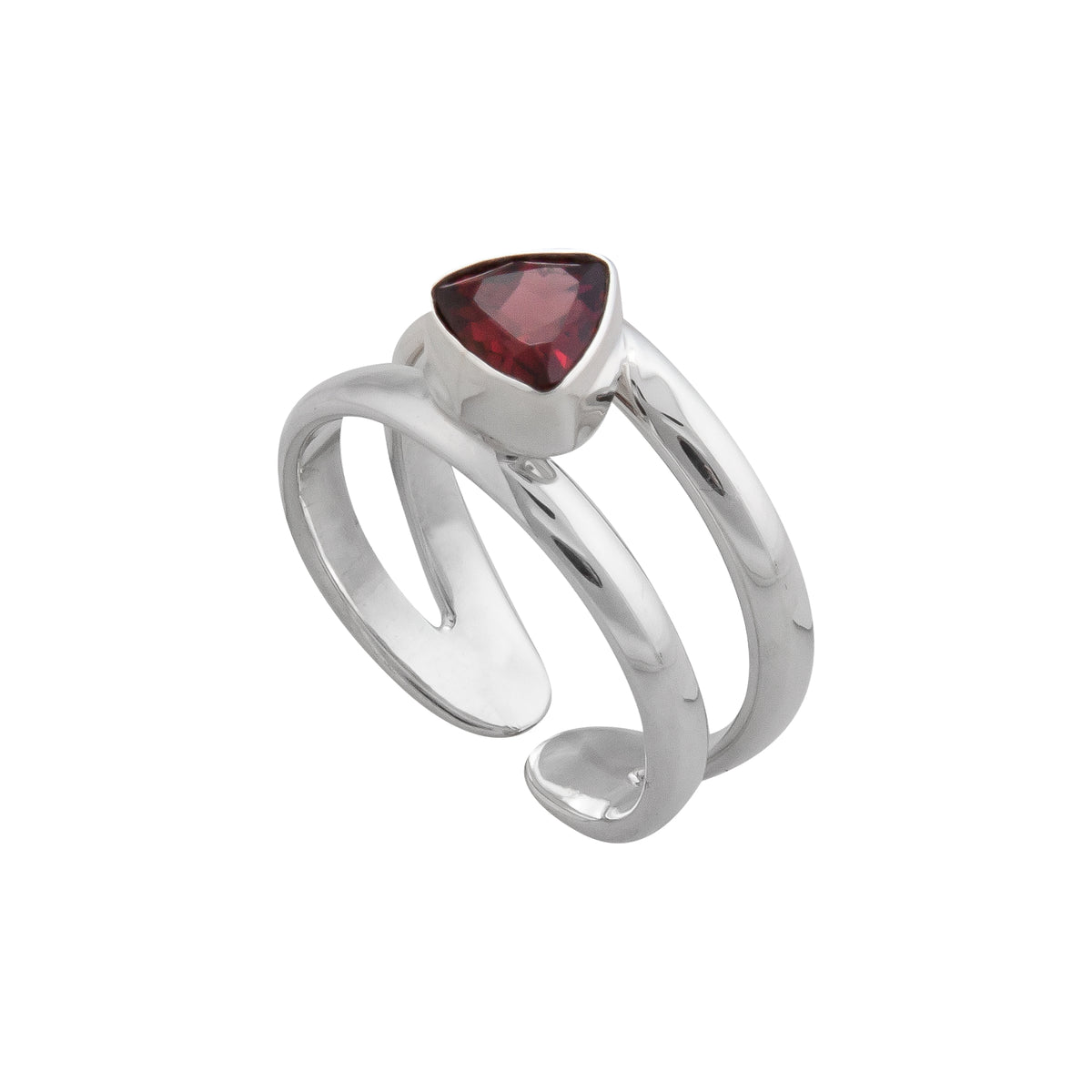 Sterling Silver Garnet Double Band Cuff Ring | Charles Albert Jewelry