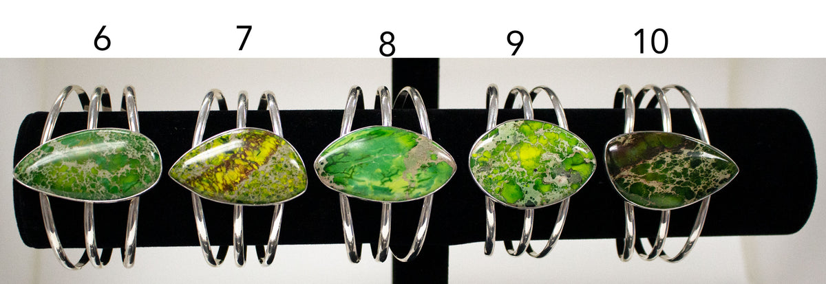 Sterling Silver Green Color-Enhanced Jasper Multi Band Cuff - Styles 6 to 10 | Charles Albert Jewelry