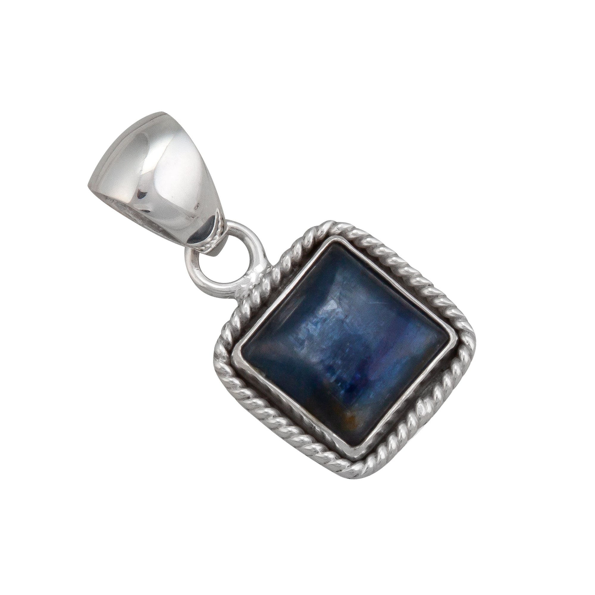 Sterling Silver Kyanite Square Pendant with Rope Detail | Charles Albert Jewelry