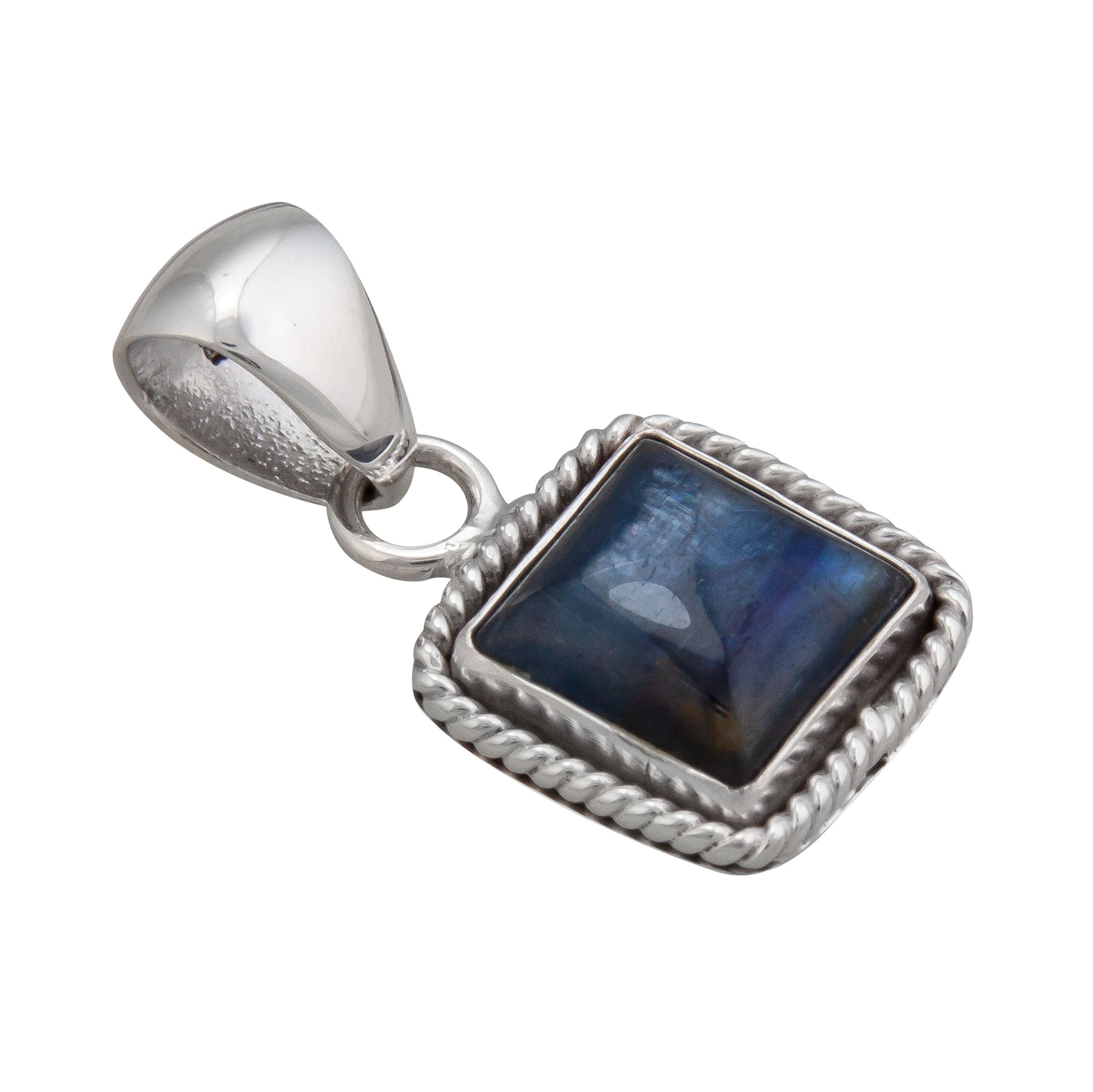 Sterling Silver Kyanite Square Pendant with Rope Detail | Charles Albert Jewelry