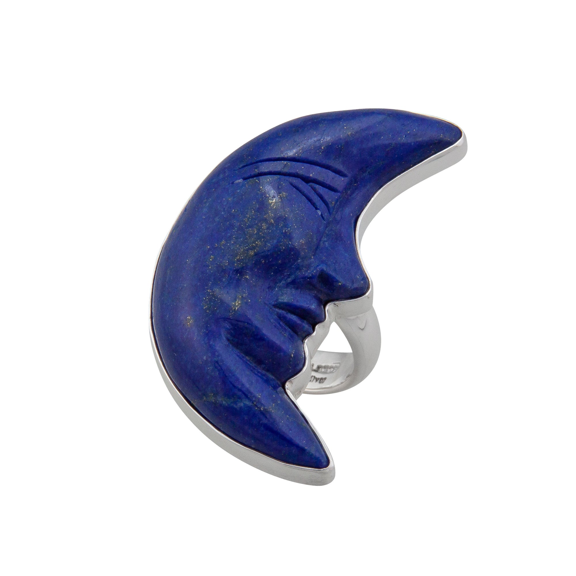 Sterling Silver Lapis Lazuli Crescent Moon Adjustable Ring | Charles Albert Jewelry