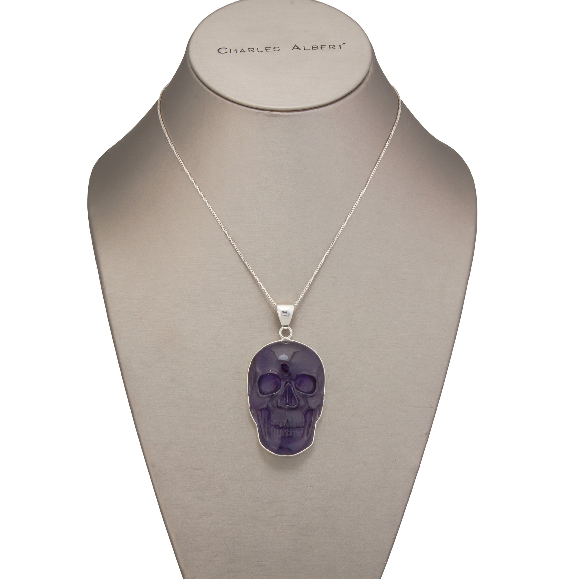 Sterling Silver Large Amethyst Skull Pendant | Charles Albert Jewelry