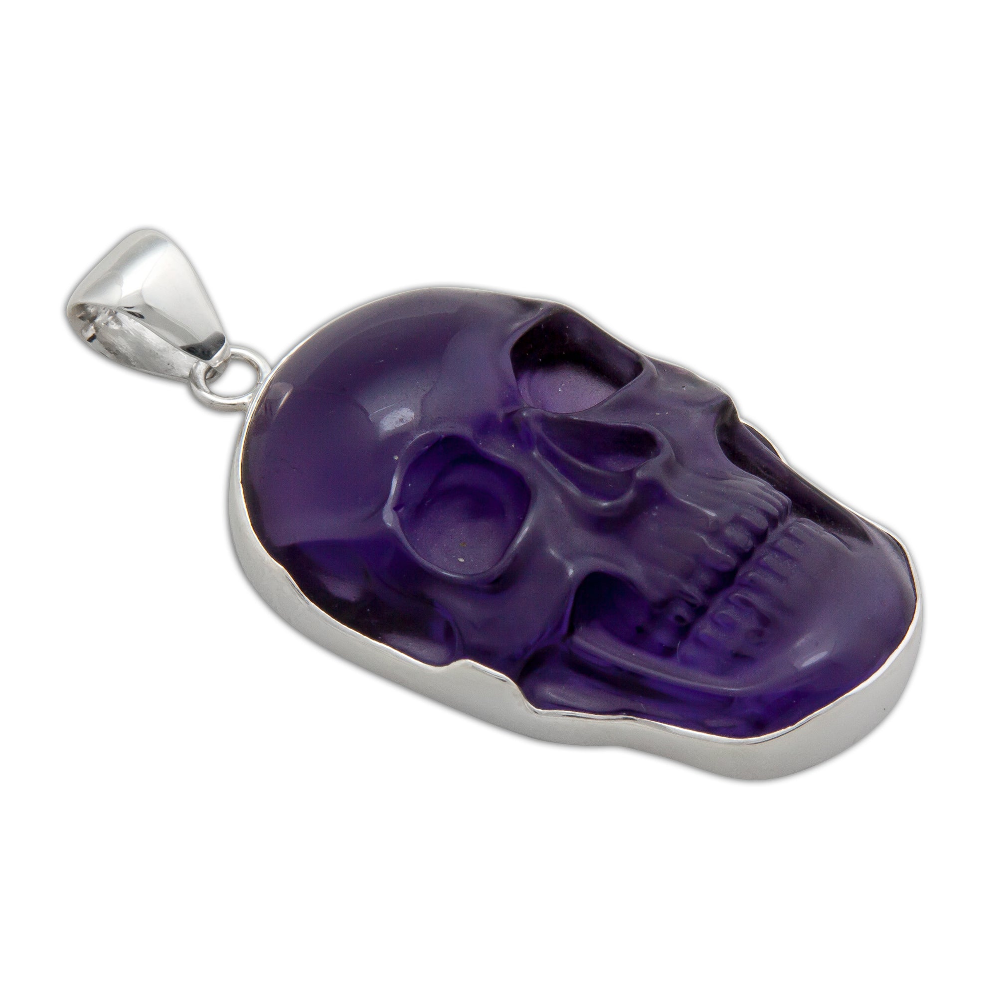 Sterling Silver Large Amethyst Skull Pendant | Charles Albert Jewelry