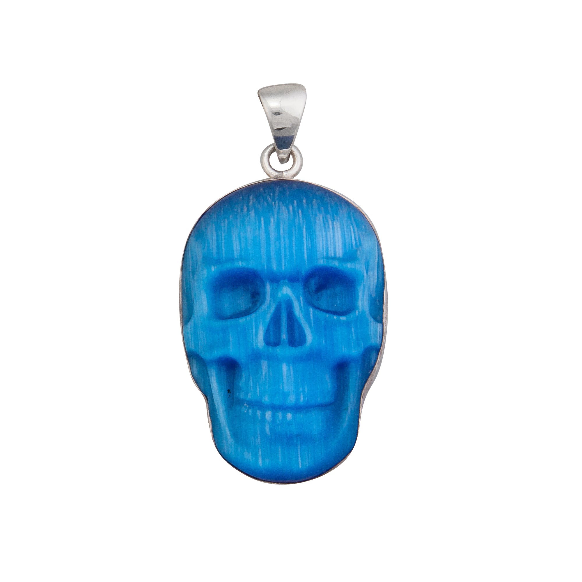 Sterling Silver Large Fiber Optic Skull Pendant | Charles Albert Jewelry