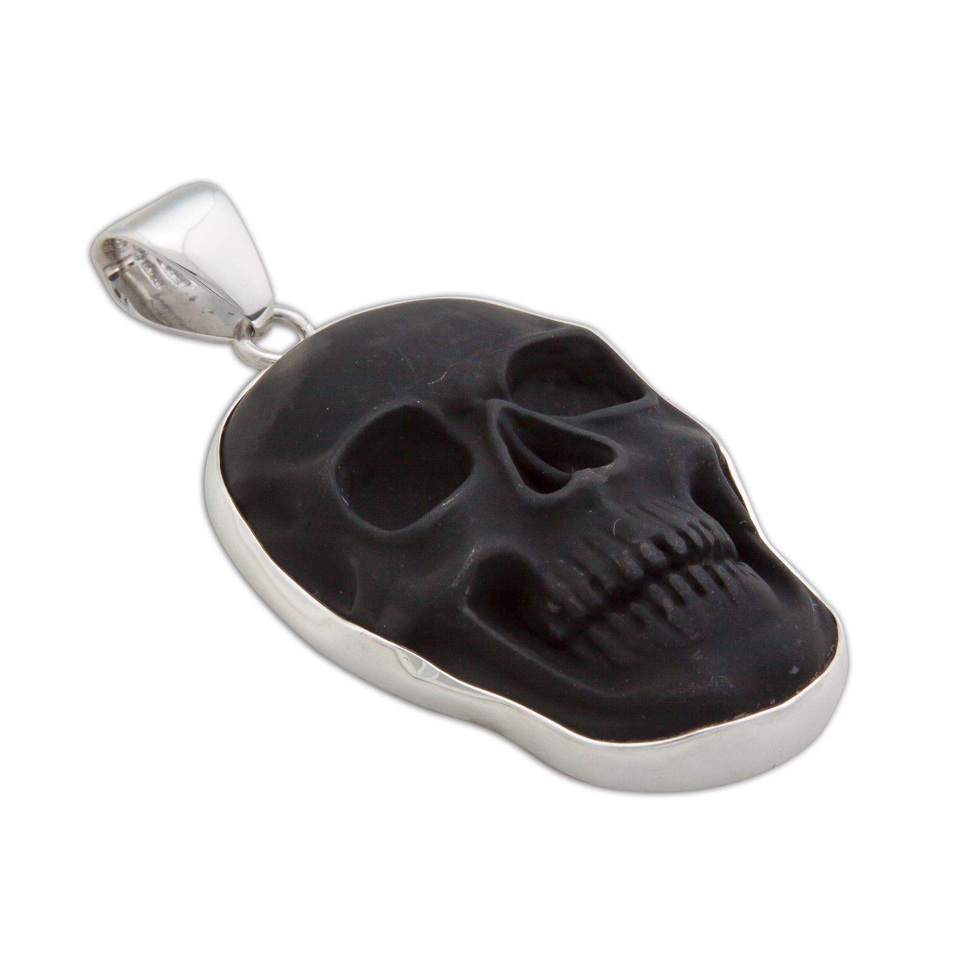 Sterling Silver Large Obsidian Skull Pendant | Charles Albert Jewelry