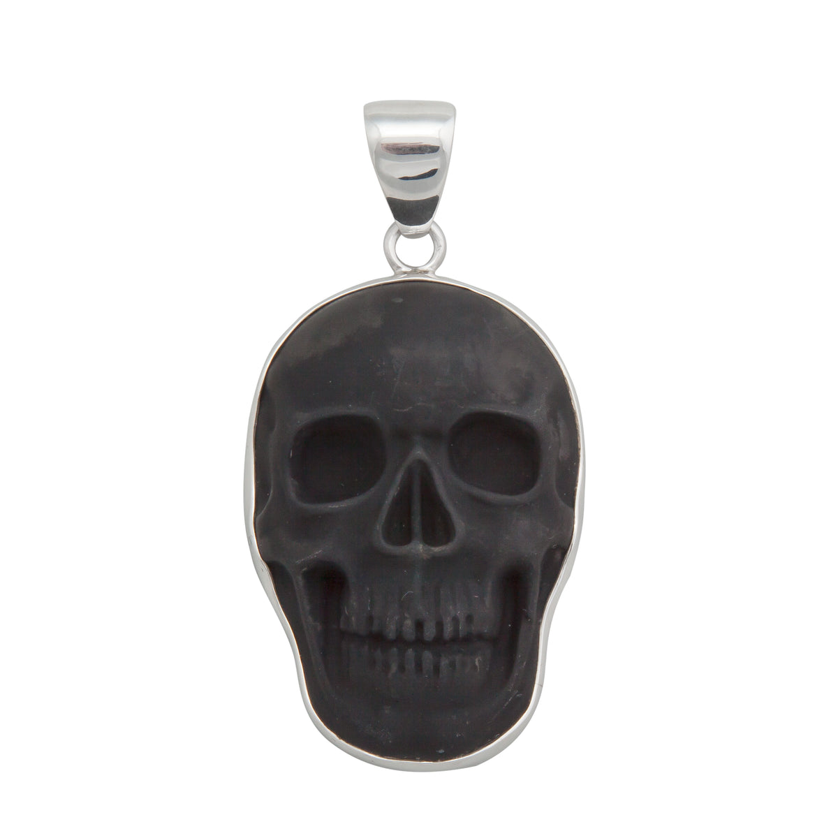 Sterling Silver Large Obsidian Skull Pendant | Charles Albert Jewelry