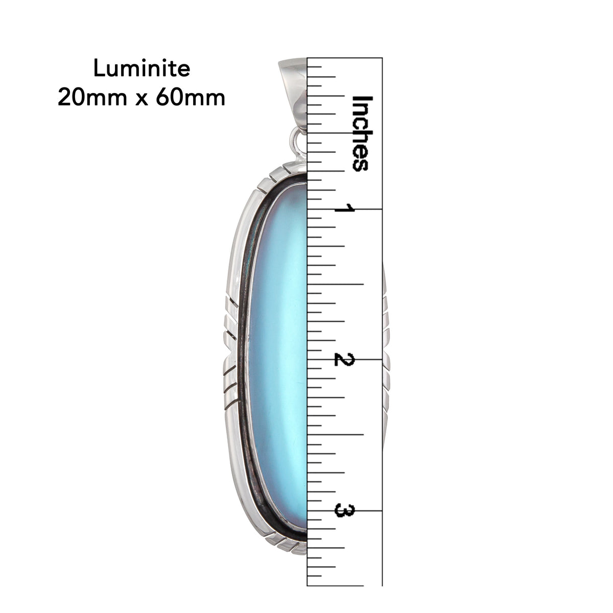 Sterling Silver Luminite Oblong Pendant with Detailed Oxidized Edge | Charles Albert Jewelry