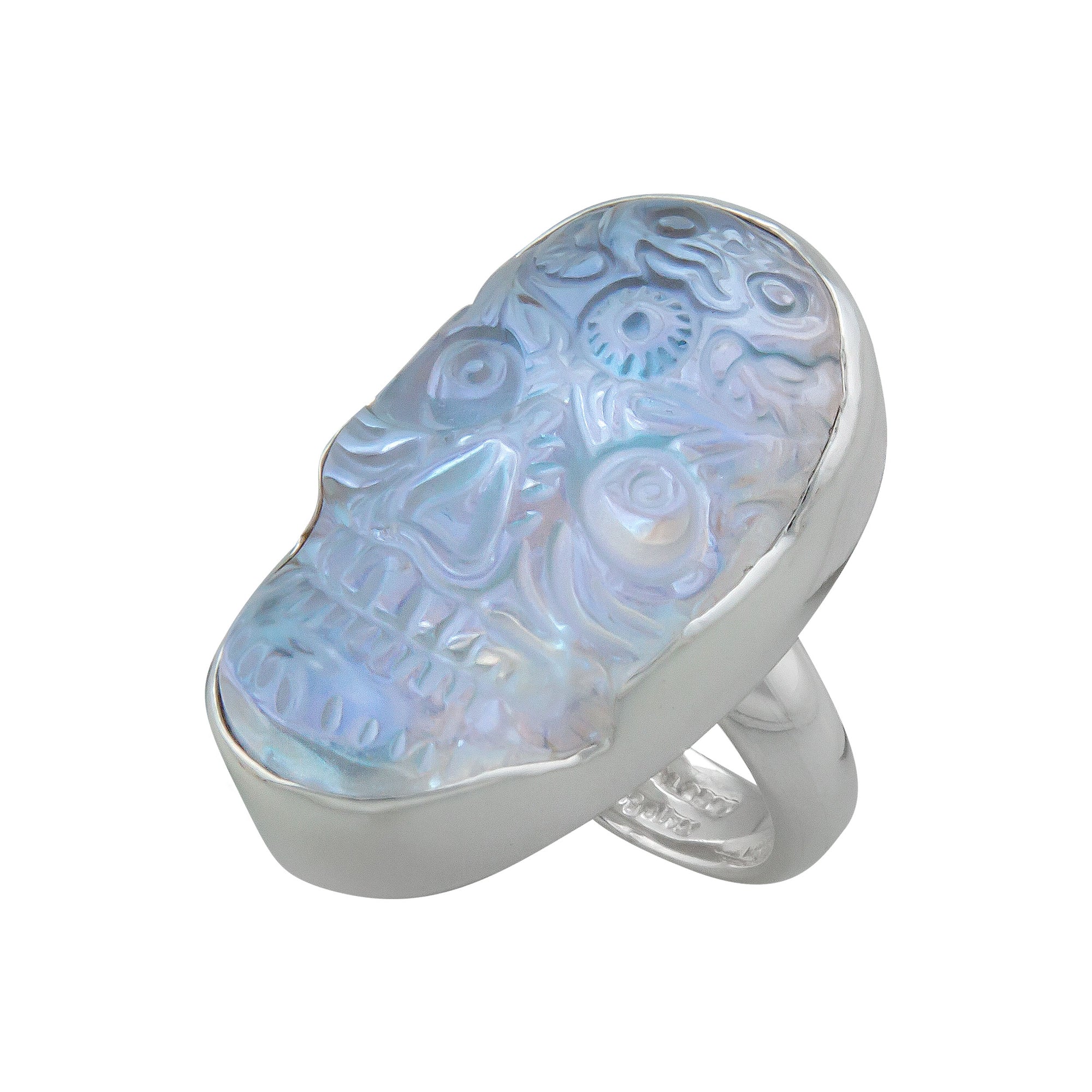 Sterling Silver Luminite Sugar Skull Adjustable Ring | Charles Albert Jewelry