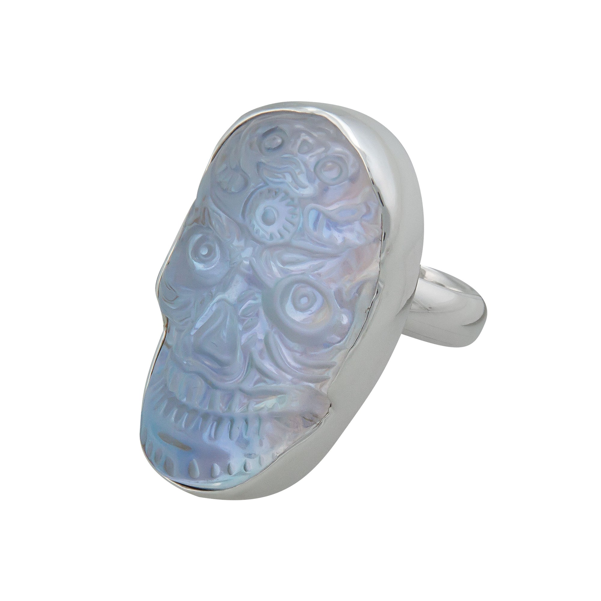 Sterling Silver Luminite Sugar Skull Adjustable Ring | Charles Albert Jewelry