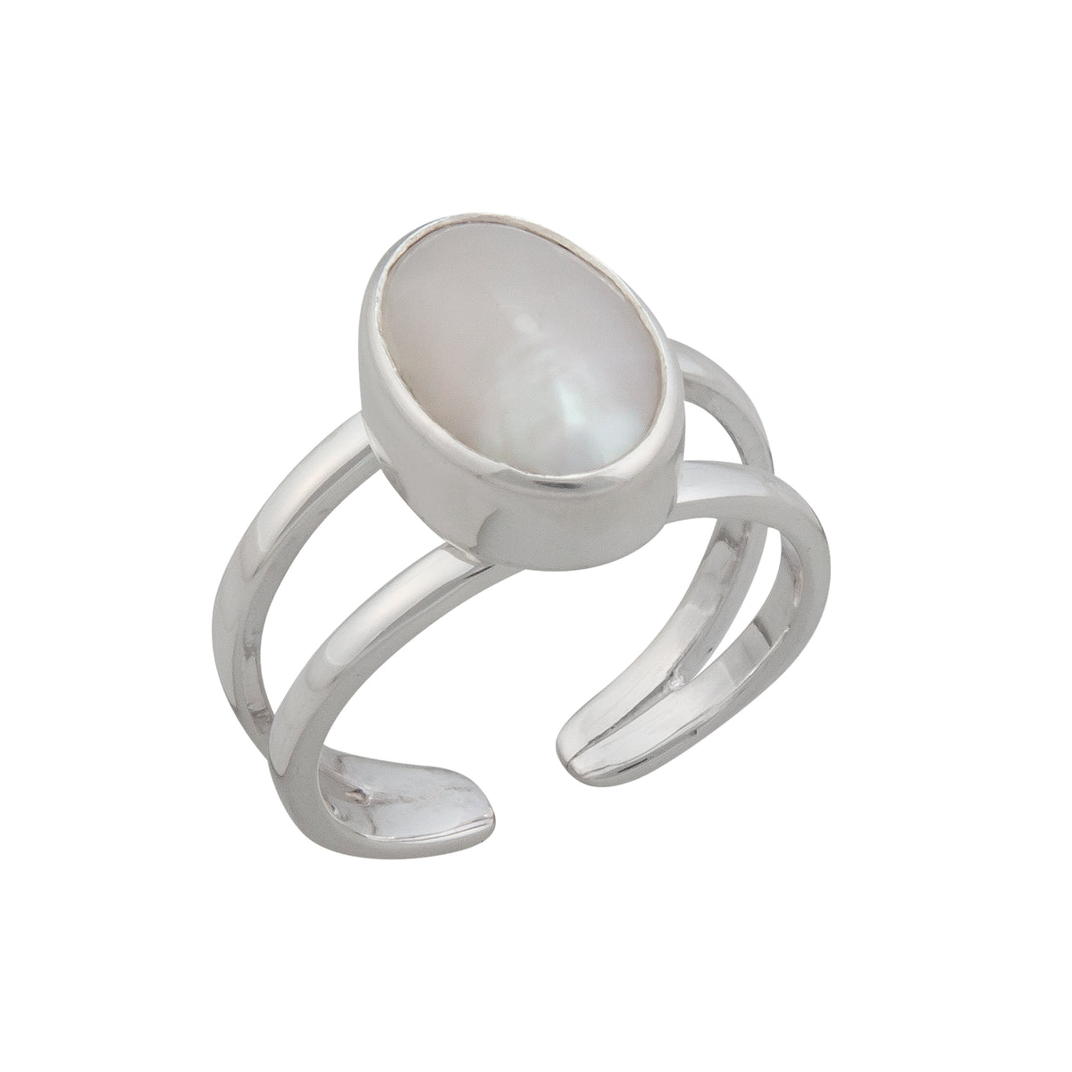 Sterling Silver Mabe Pearl Double Band Adjustable Ring | Charles Albert Jewelry