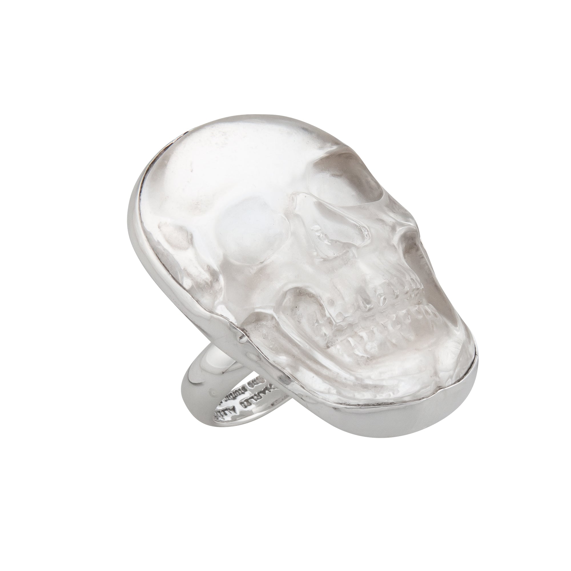 Sterling Silver Medium Clear Quartz Skull Adjustable Ring | Charles Albert Jewelry