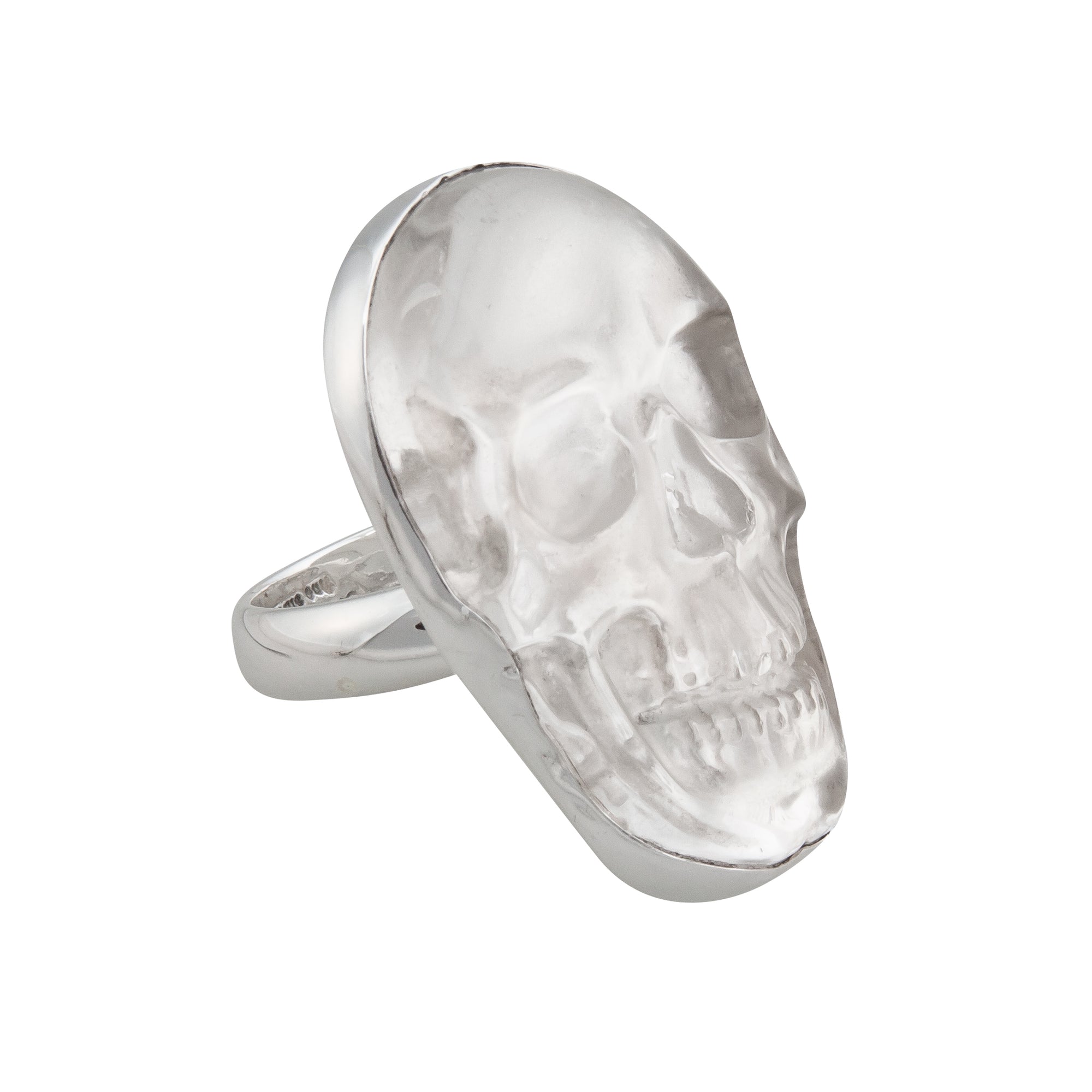 Sterling Silver Medium Clear Quartz Skull Adjustable Ring | Charles Albert Jewelry