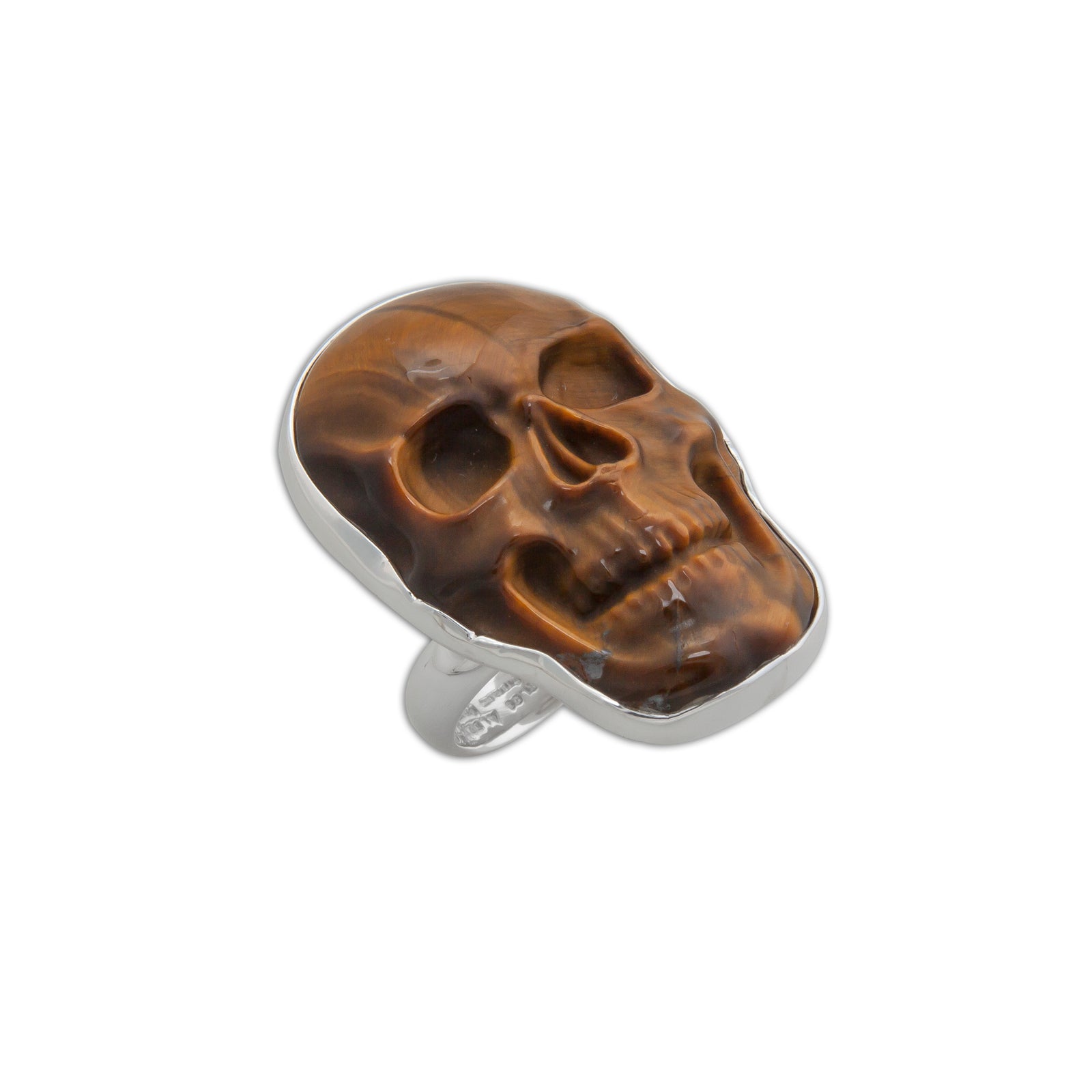 Sterling Silver Medium Tiger Eye Skull Adjustable Ring | Charles Albert Jewelry