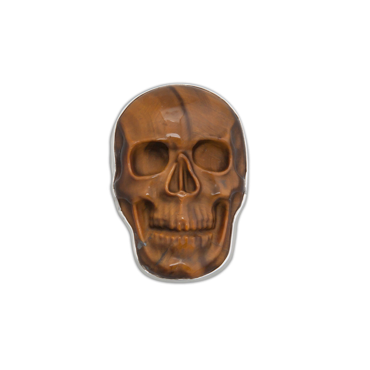 Sterling Silver Medium Tiger Eye Skull Adjustable Ring | Charles Albert Jewelry