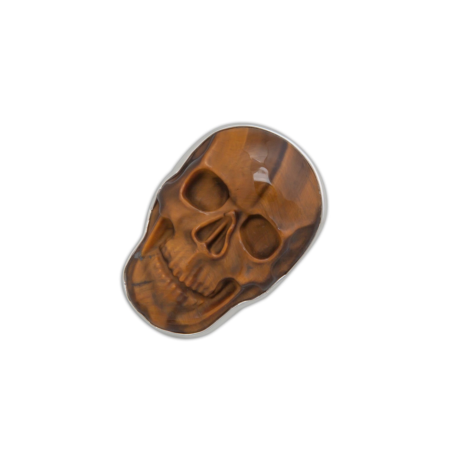 Sterling Silver Medium Tiger Eye Skull Adjustable Ring | Charles Albert Jewelry