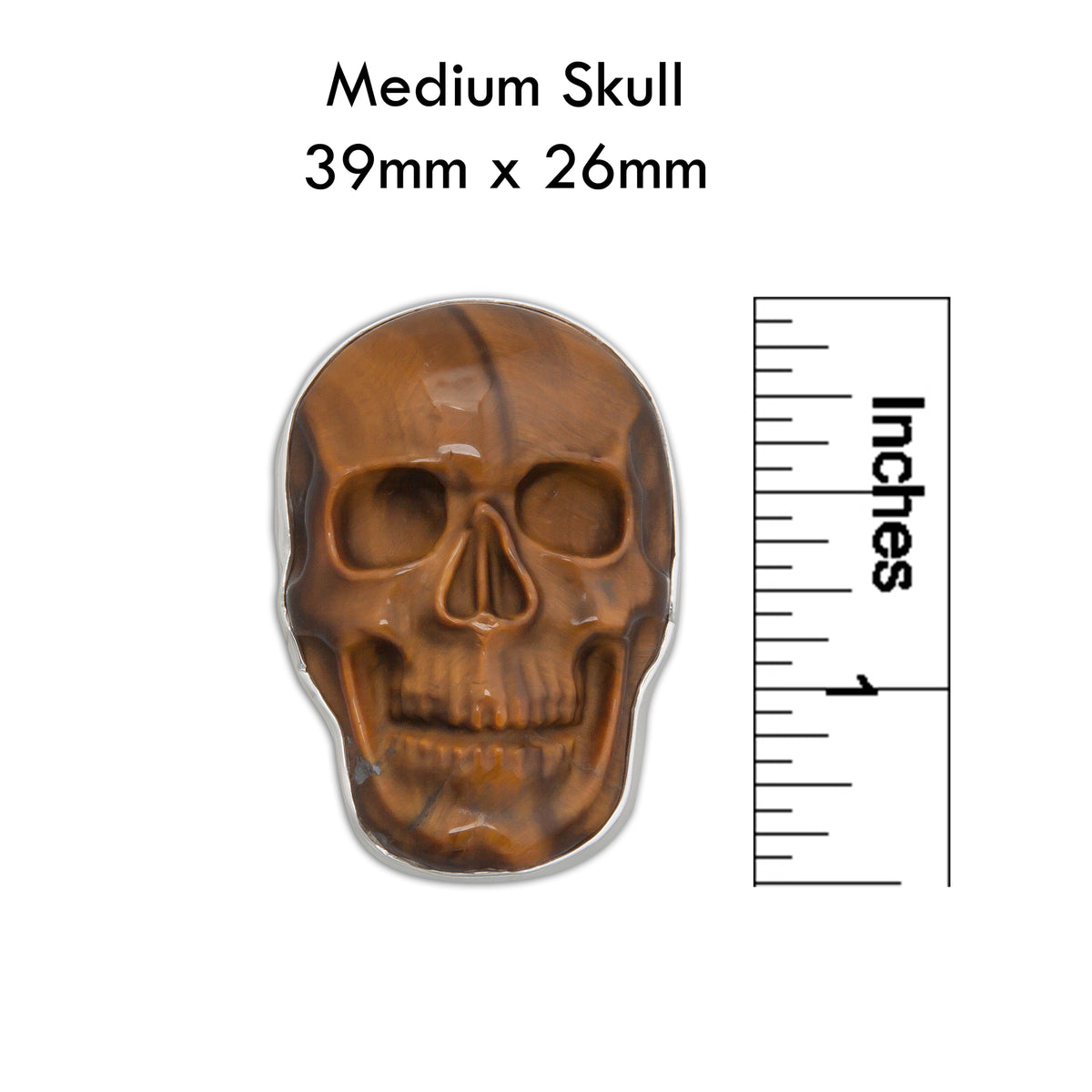 Sterling Silver Medium Tiger Eye Skull Adjustable Ring | Charles Albert Jewelry