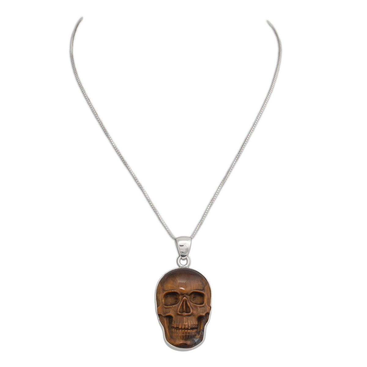 Sterling Silver Medium Tiger Eye Skull Pendant | Charles Albert Jewelry