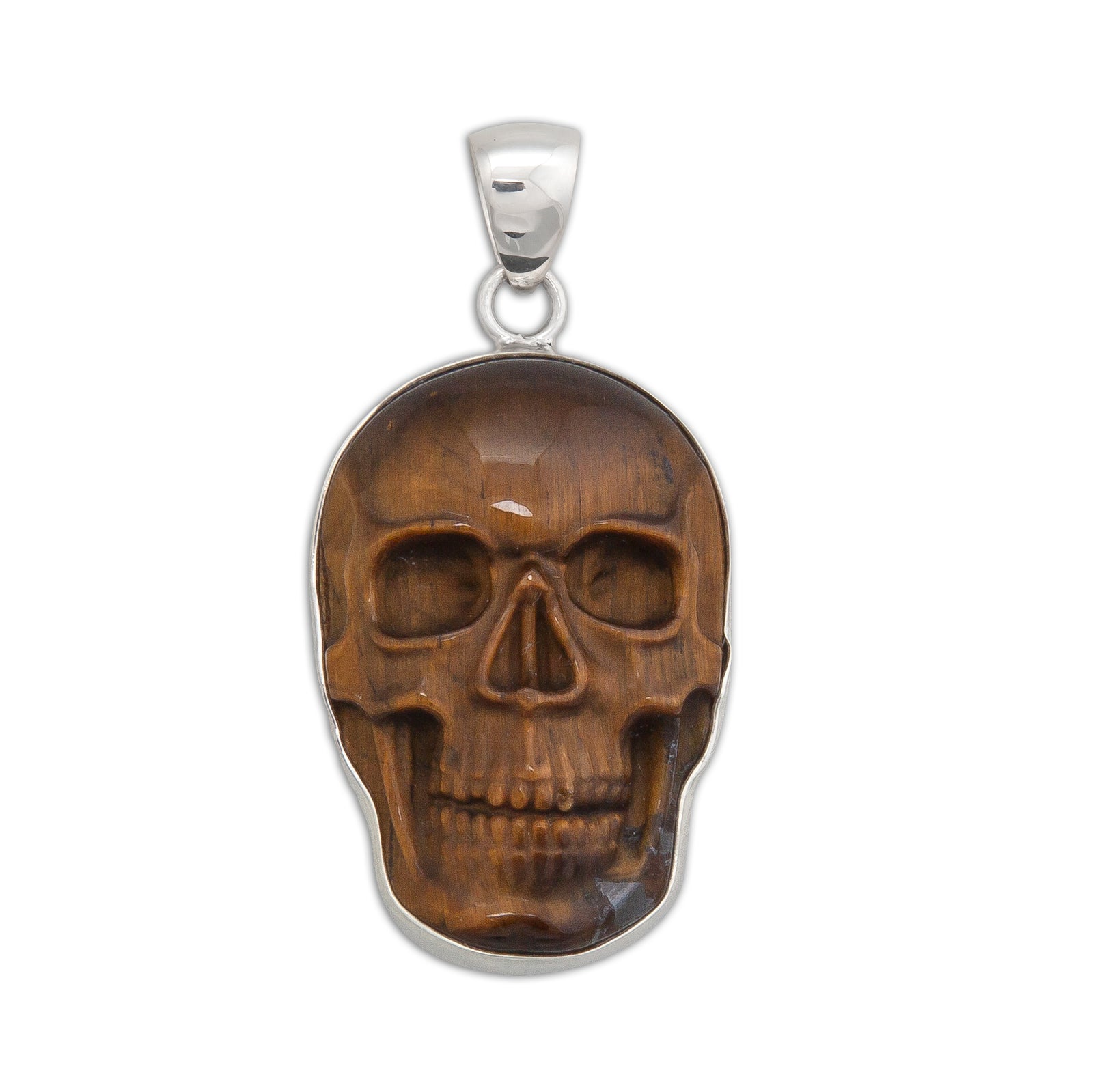 Sterling Silver Medium Tiger Eye Skull Pendant | Charles Albert Jewelry