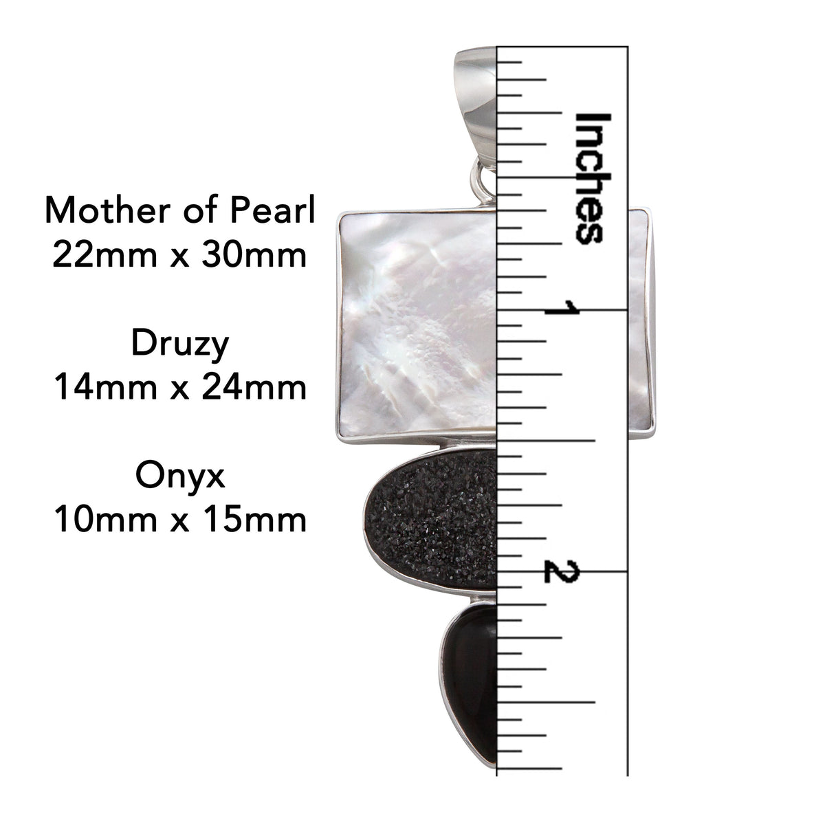 Sterling Silver Mother of Pearl, Black Druzy and Onyx Pendant | Charles Albert Jewelry