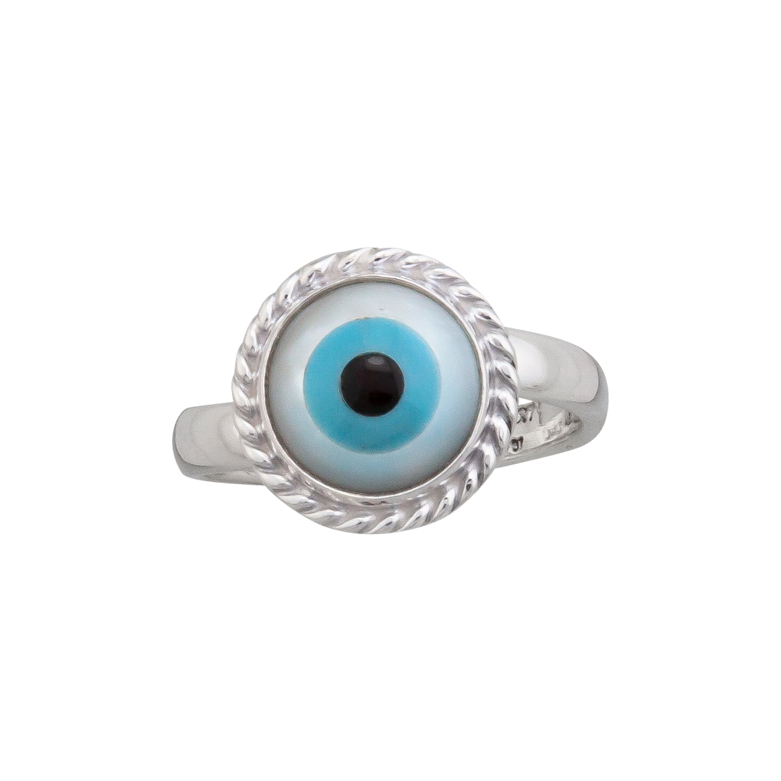 Sterling Silver Mother of Pearl Evil Eye Adjustable Rope Ring | Charles Albert Jewelry