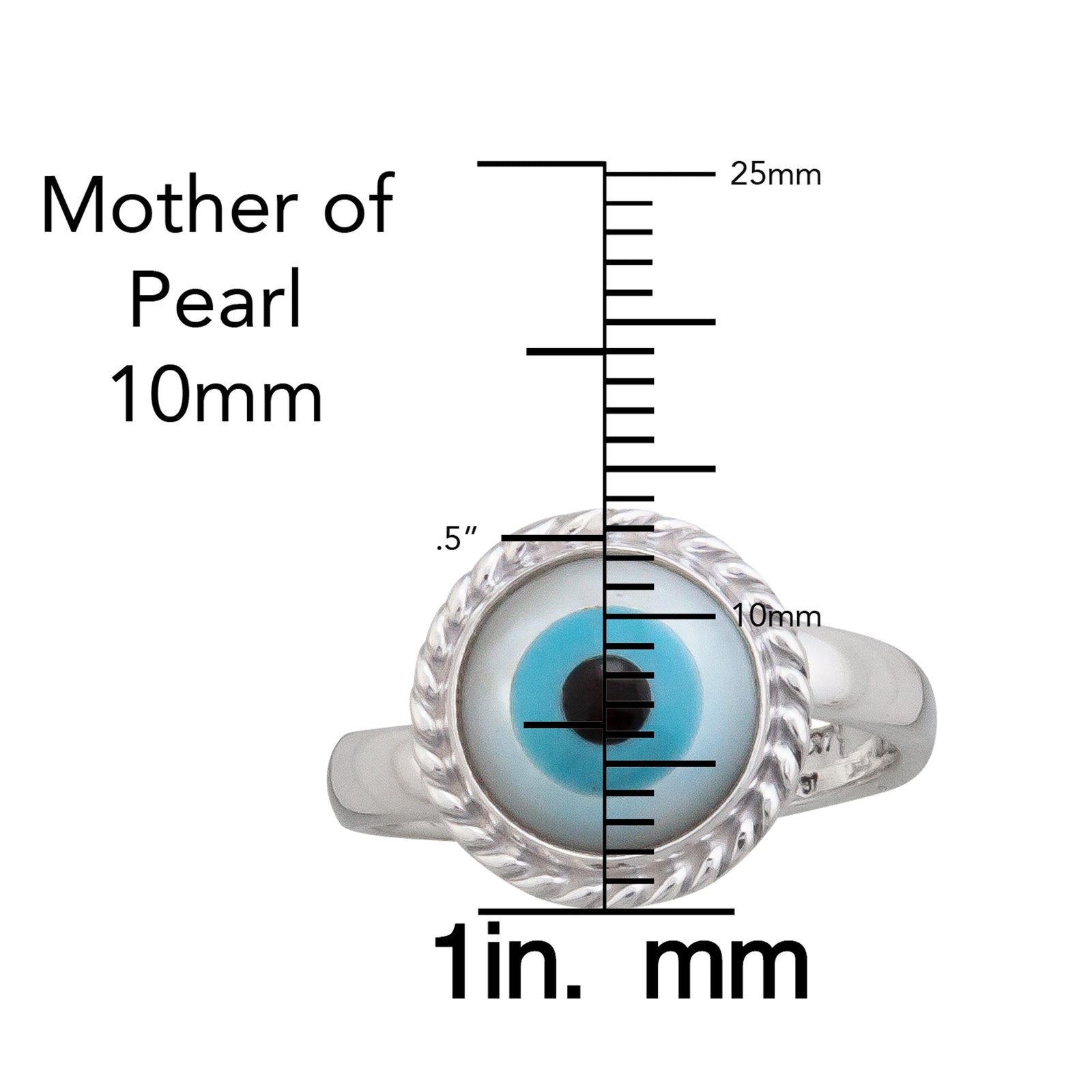 Sterling Silver Mother of Pearl Evil Eye Adjustable Rope Ring | Charles Albert Jewelry