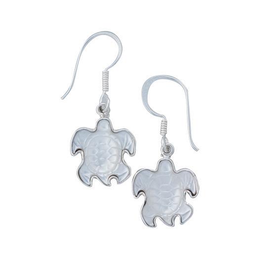 Sterling Silver Mother of Pearl Sea Turtle Drop Earrings | Charles Albert Jewelry