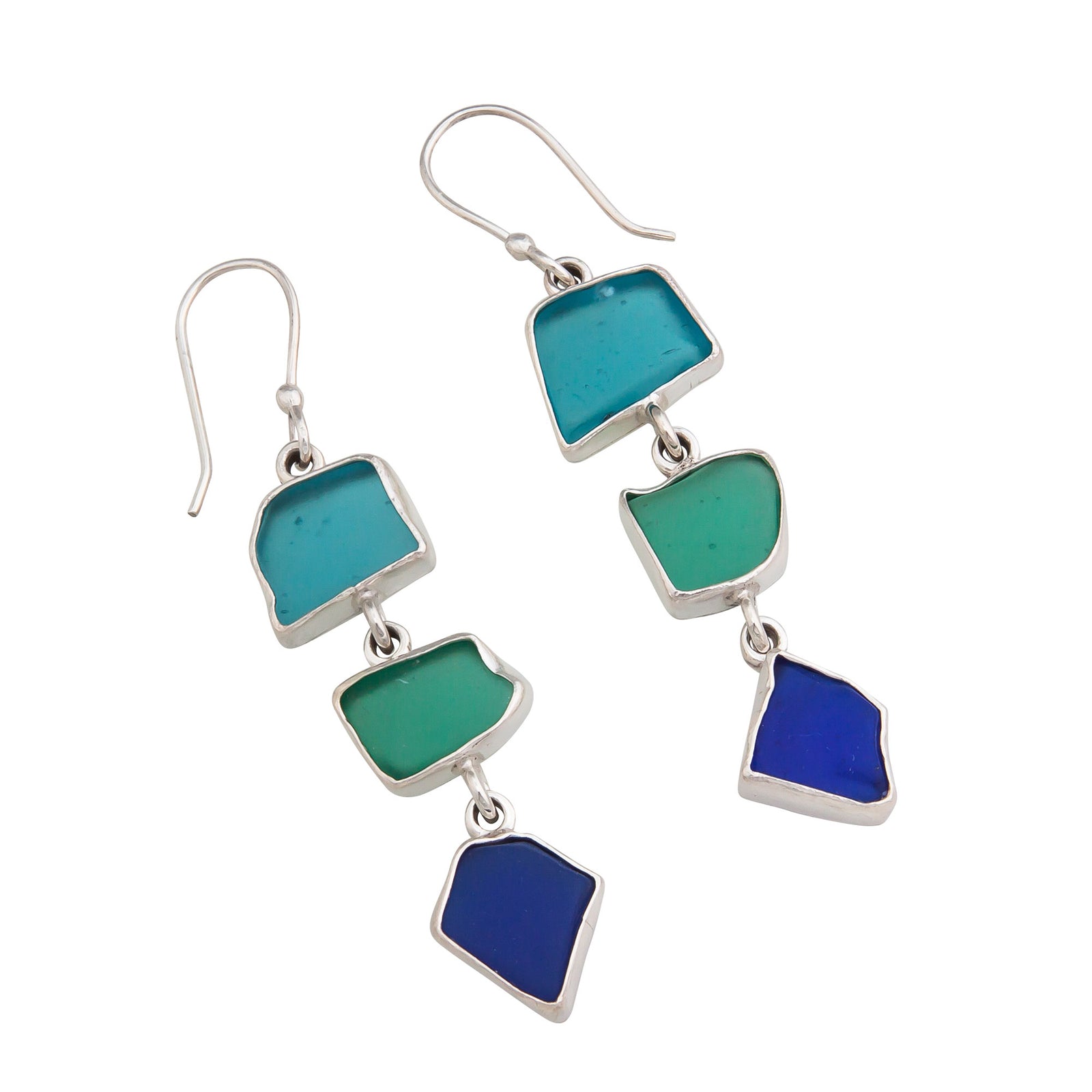 Sterling Silver Multi-Color Recycled Glass Triple Earrings | Charles Albert Jewelry