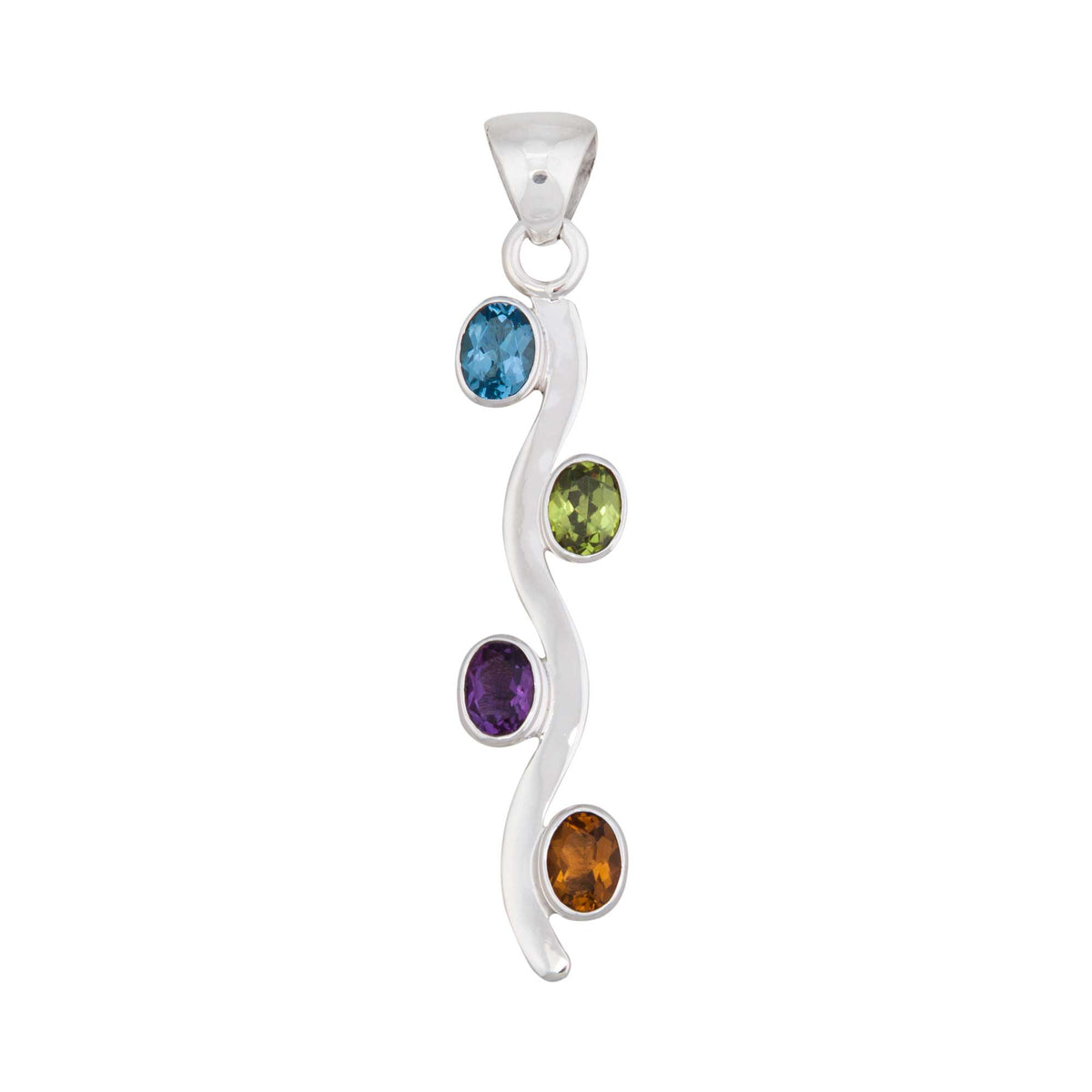 Sterling Silver Multi-Gemstone Wave Pendant | Charles Albert Jewelry