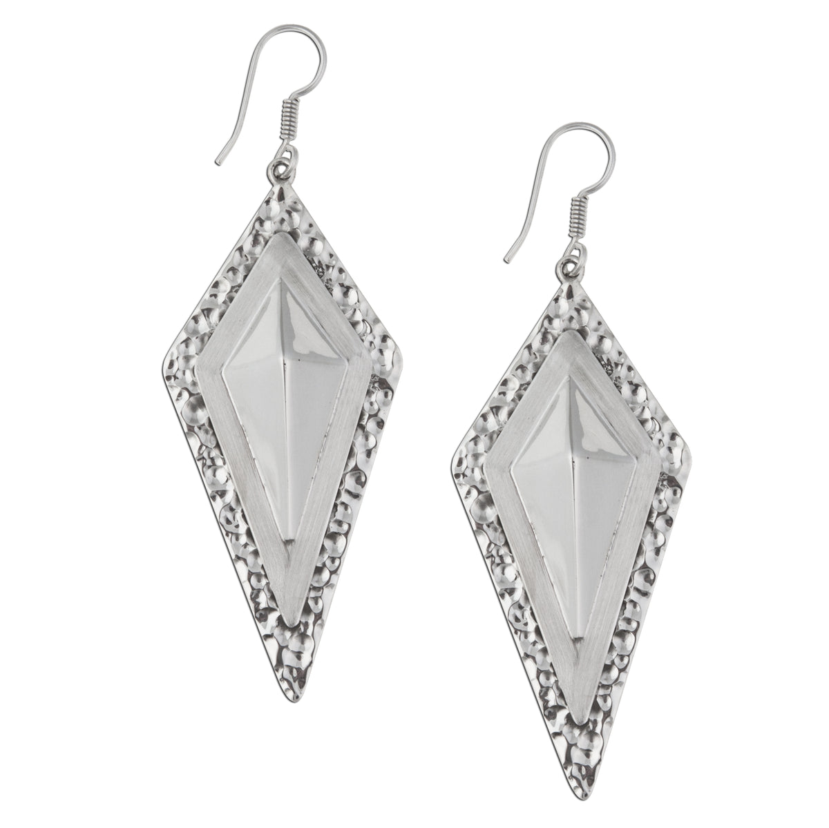 Sterling Silver Multi Hammered Diamond Drop Earrings | Charles Albert Jewelry