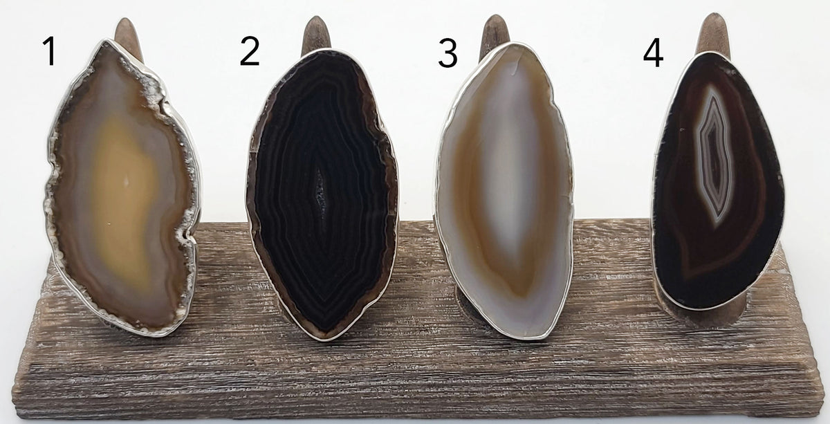 Sterling Silver Nude/Brown Agate Slice Adjustable Ring - Styles 1 to 4 | Charles Albert Jewelry